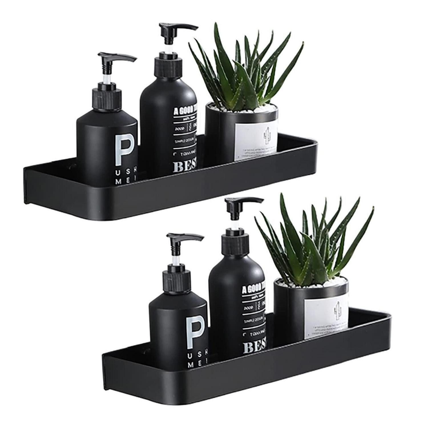 LuxusKollektion Duschablage Duschablage 2er Set Schwarz Selbstklebend Aluminium, 2-tlg.