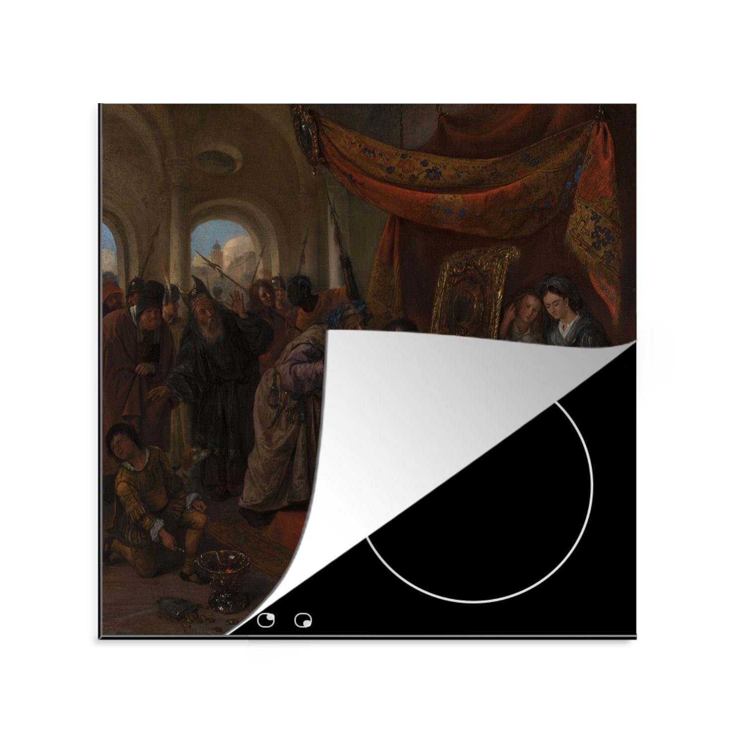 MuchoWow Herdblende-/Abdeckplatte Moses und die Krone des Pharao - Jan Steen, Vinyl, (1 tlg), 78x78 cm, Ceranfeldabdeckung, Arbeitsplatte für küche