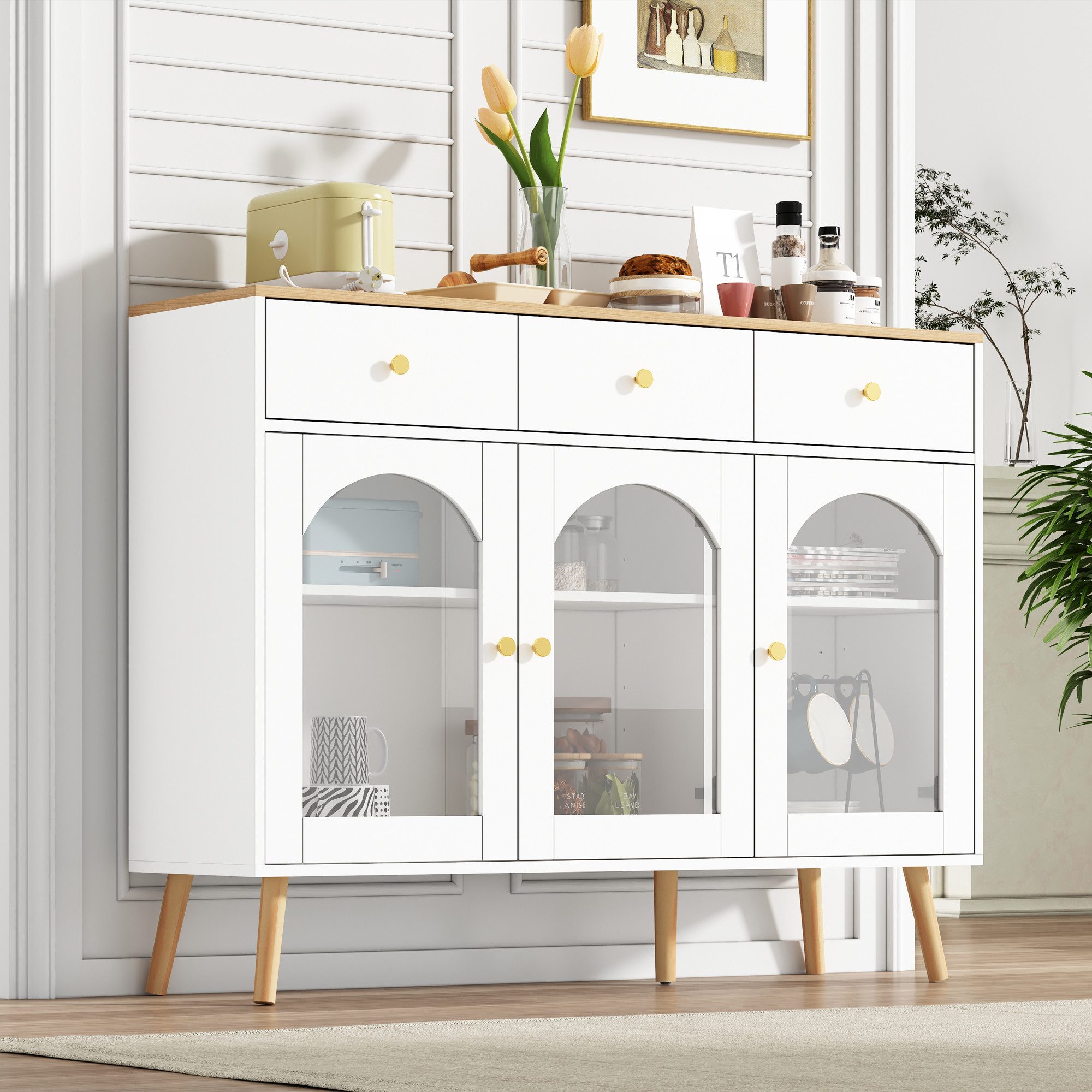 OKWISH Sideboard Mid-Century Buffet – Flexibles Stauraummöbel (Kommode, Anr günstig online kaufen