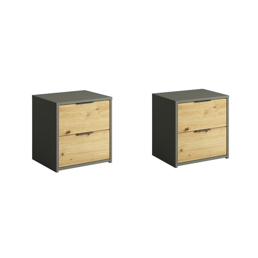 Home affaire Nachtkonsole Nachttische Loreto (2 Stücke), Maße: B/T/H 44/35/46 cm (Set, 2 St., Zwei Nachttische), Nachttische (SET) mit 2 Schubladen und dezenten, metallischen Griffen