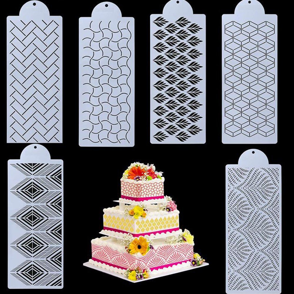 NUODWELL Torten-Schneidhilfe 6 Stück Tortenschablone, Cake Stencil, Kuchen Dekoration Schablonen