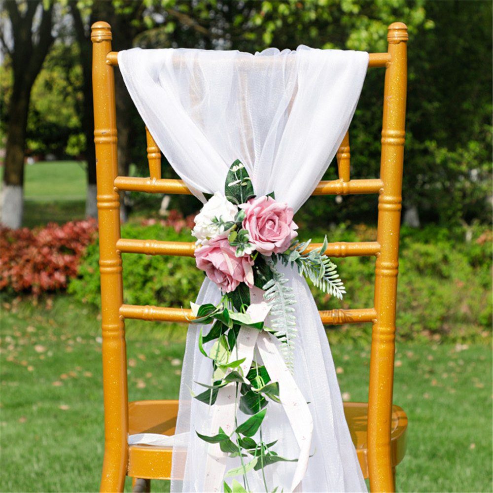 Kunstblume Gang-Stuhl-Rücken-Blumendekoration für Hochzeitszeremonie, HAMÖWO Farbe 1