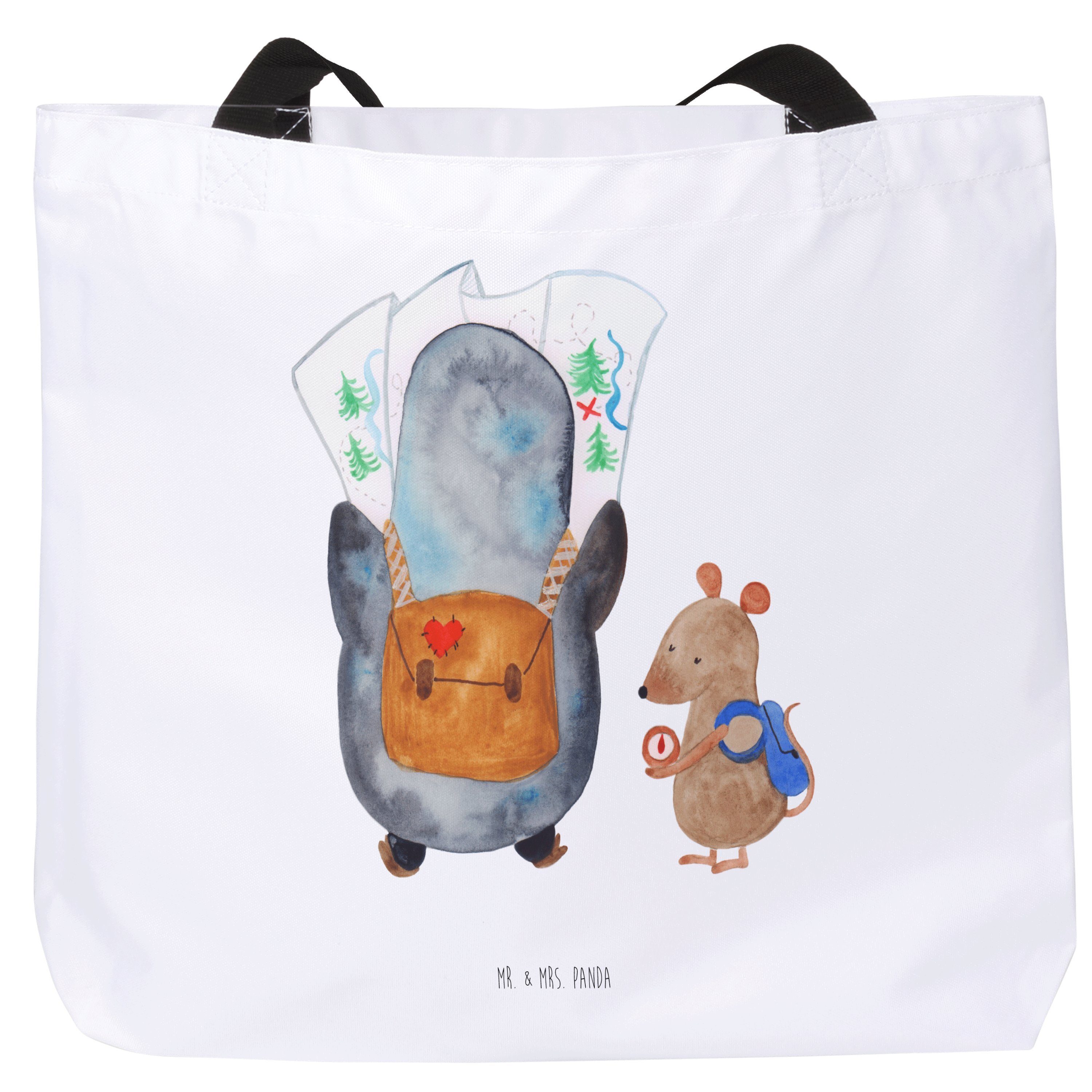 Mr. & Mrs. Panda Shopper Pinguin & Maus Wanderer - Weiß - Geschenk, Schultasche, Einkaufsbeute (1-tlg)