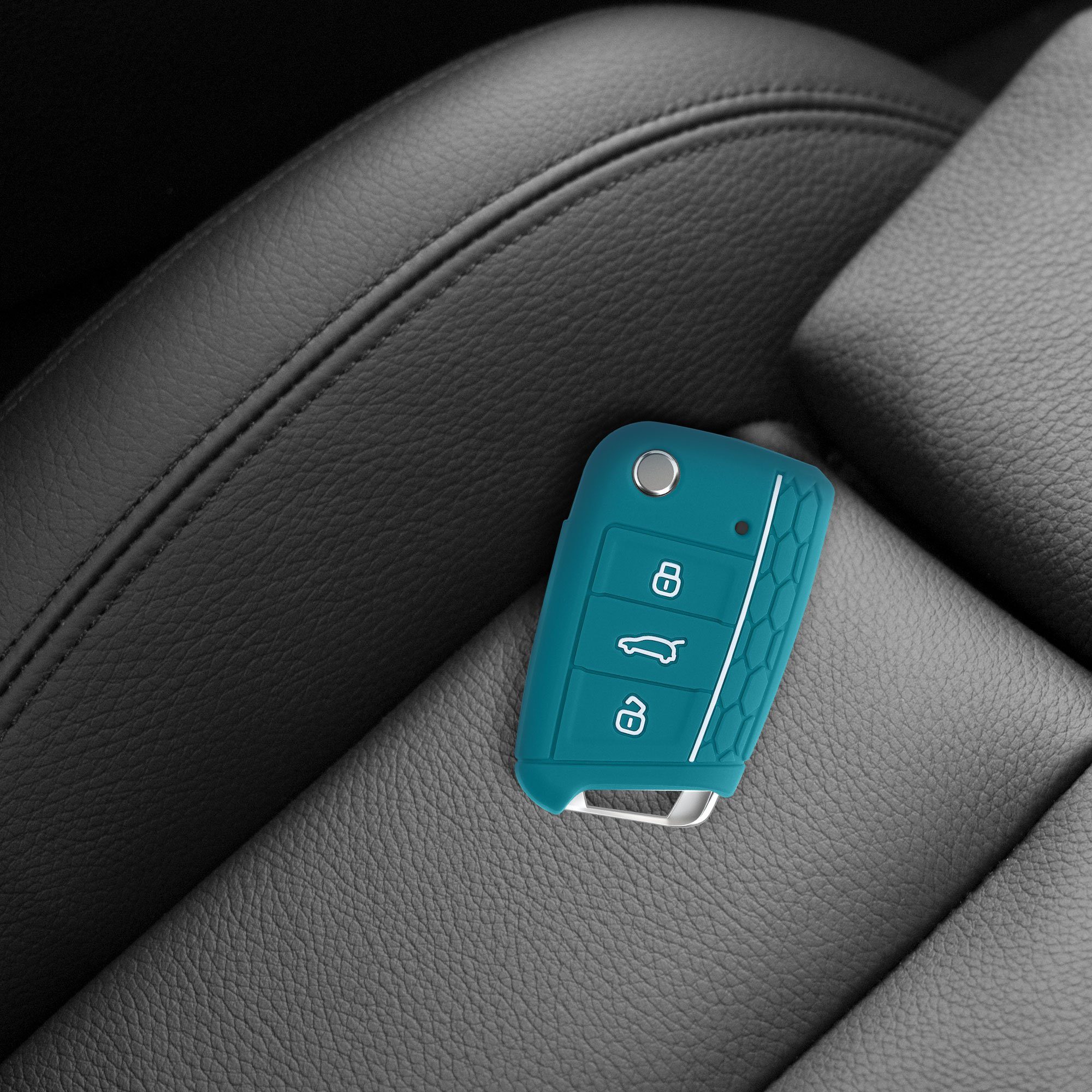 Hülle Golf für VW Silikon Schlüssel Petrol-Weiß kwmobile Autoschlüssel Schlüsselhülle 7 Schlüsseltasche MK7, Case Cover