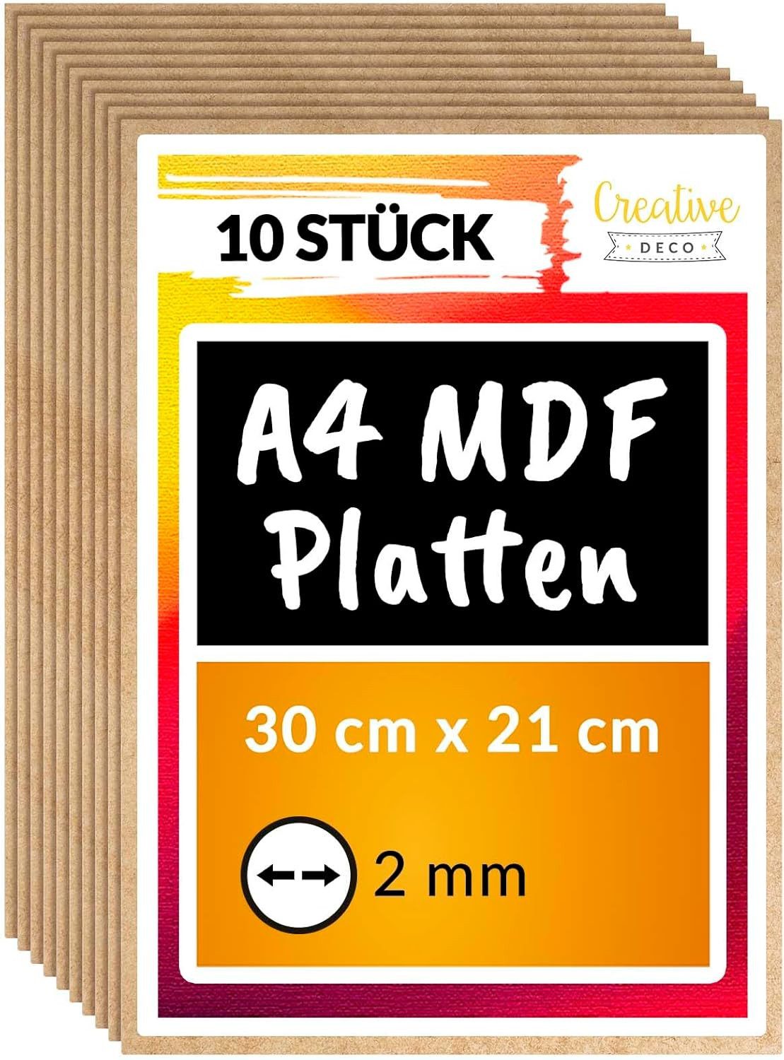 Creative Deco Bastelnaturmaterial 10x MDF Platten, Dünne Holz-Platten, 2mm
