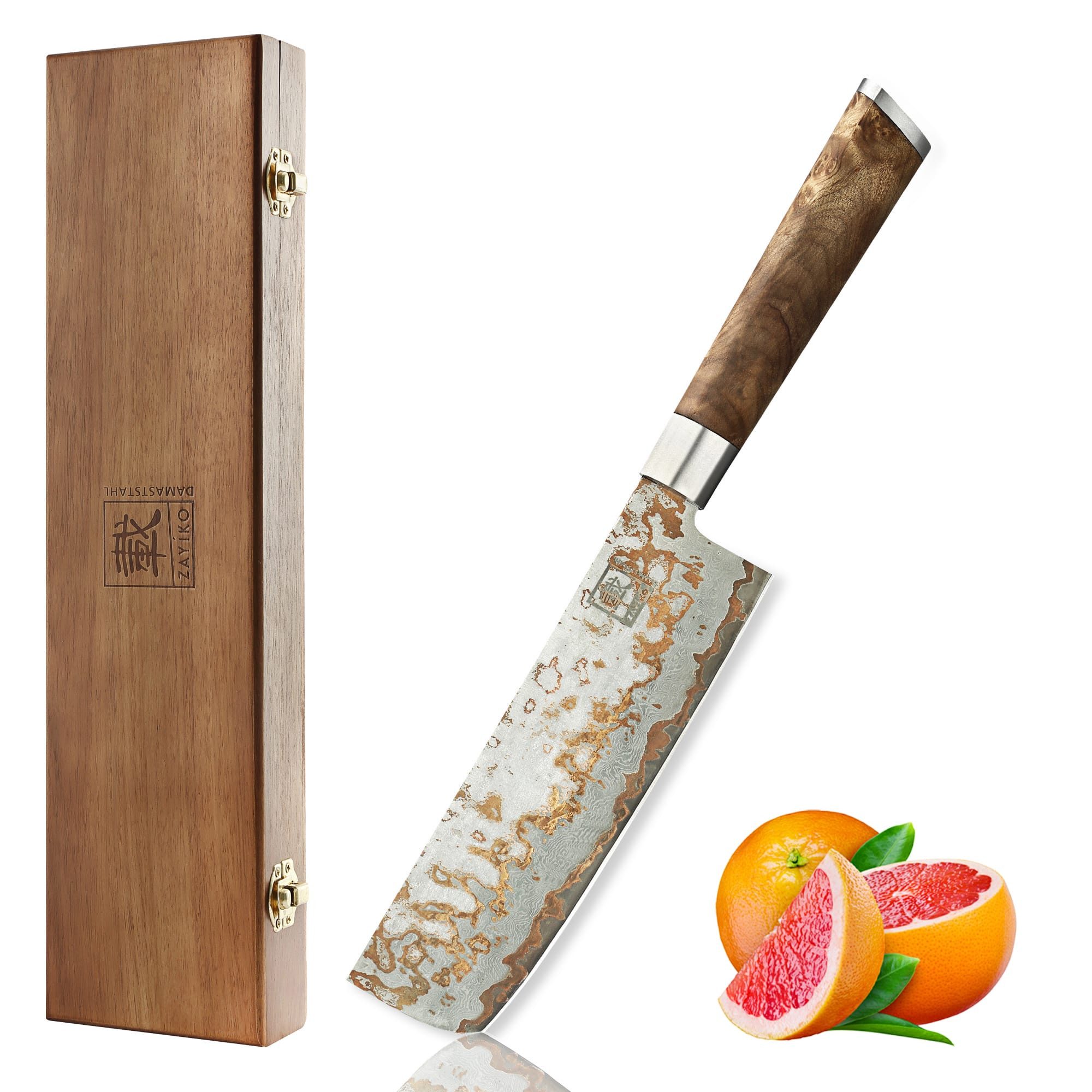 ZAYIKO Asiamesser MysticMagma Nakiri Küchenmesser 17cm Kupfer-Bronze-Damastklinge, Damaststahl, Kupfer-Bronze-Einlage