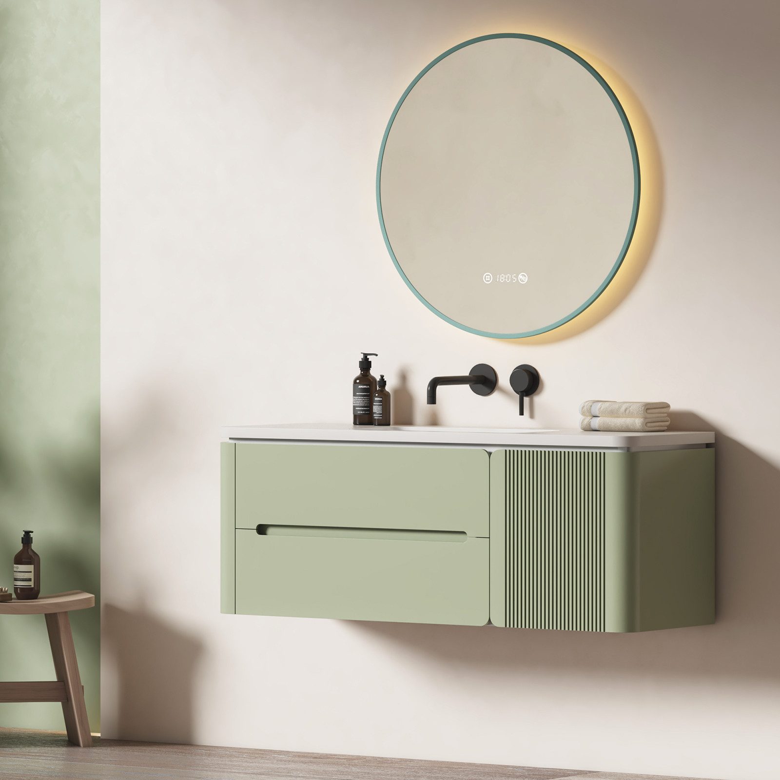 EMKE Badspiegel Rund mit Beleuchtung Dunkelgrüner Rahmen (Modell R9, Φ 60-8 günstig online kaufen