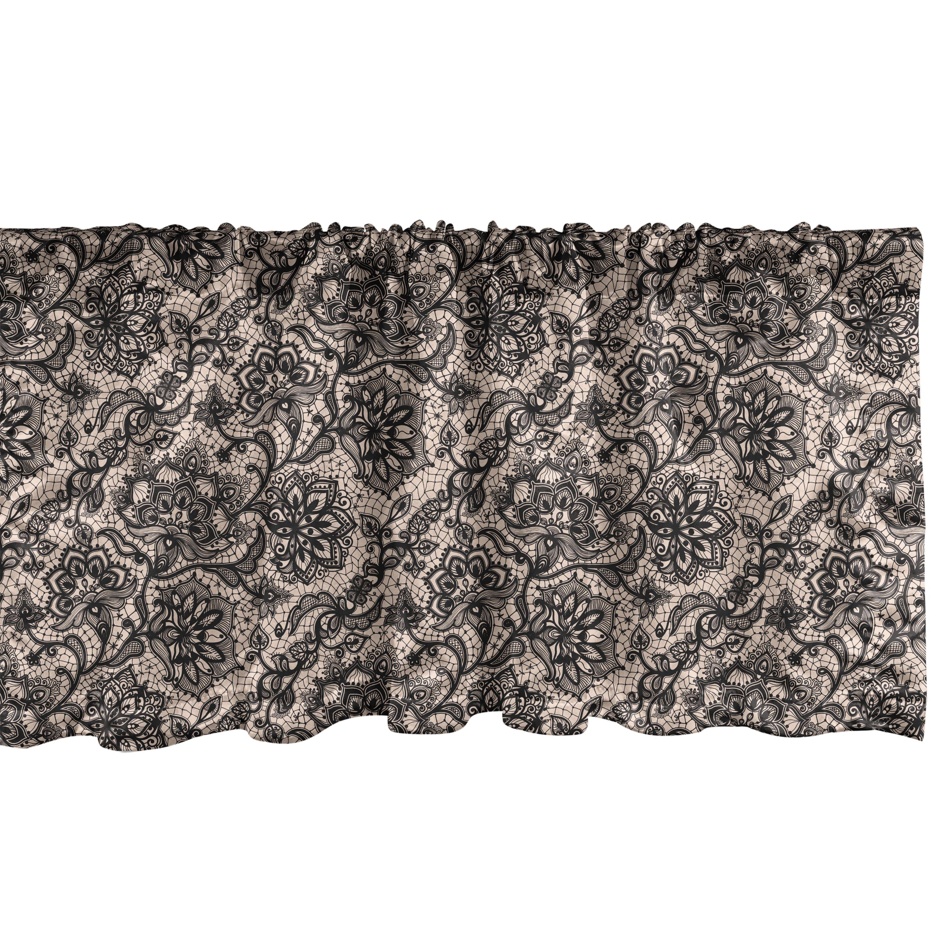 Scheibengardine Vorhang Volant für Küche Schlafzimmer Dekor mit Stangentasche, Abakuhaus, Microfaser, gotisch Blumen Schmetterlinge Spitze