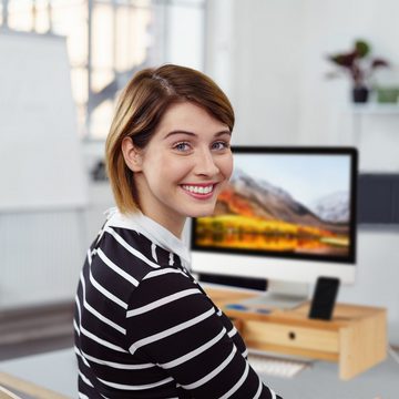 relaxdays Monitorständer Bambus mit 2 Schubladen Monitor-Halterung