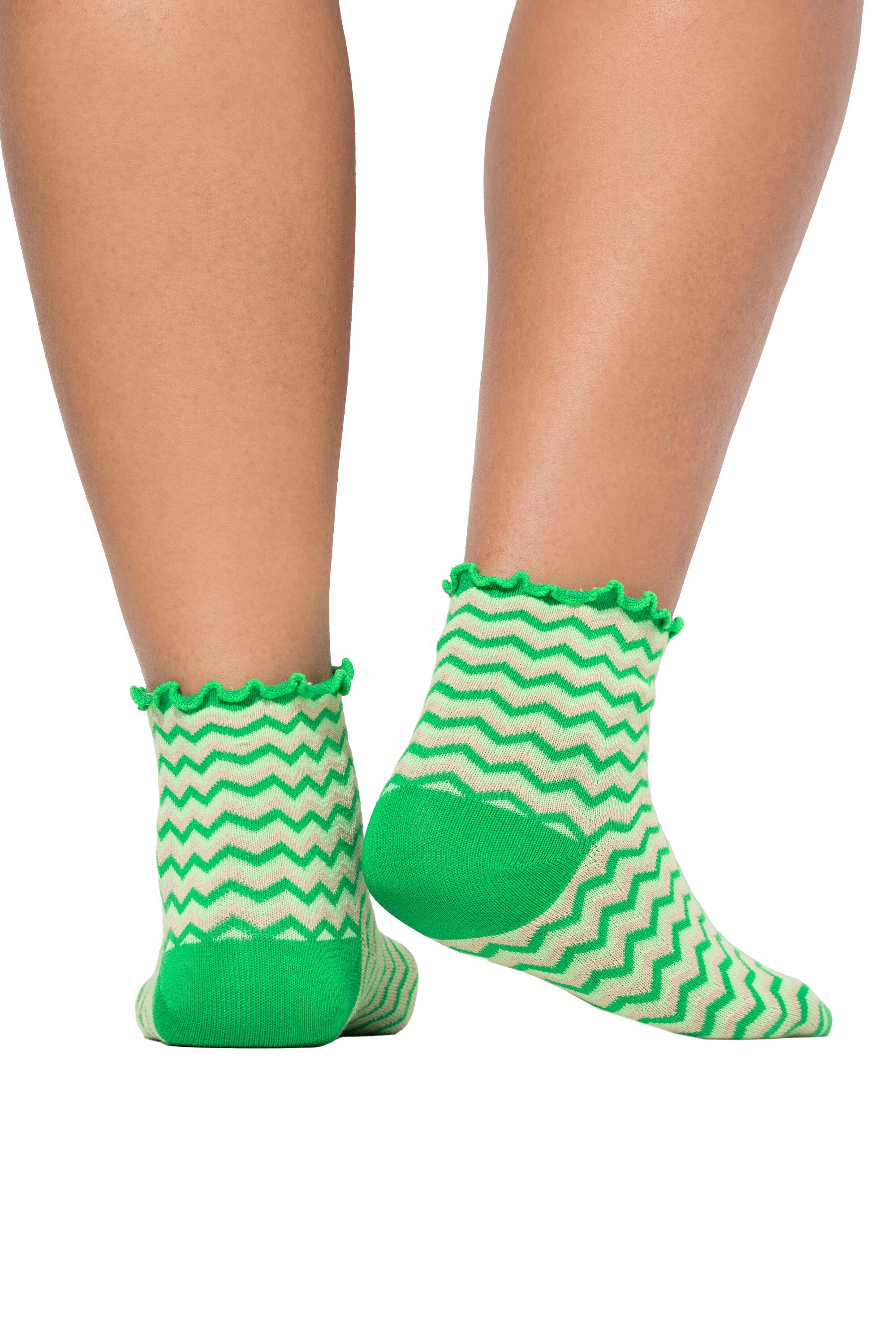 Ulla Popken Kuschelsocken Strümpfe 2er-Pack Rüschenkante Zacken/uni