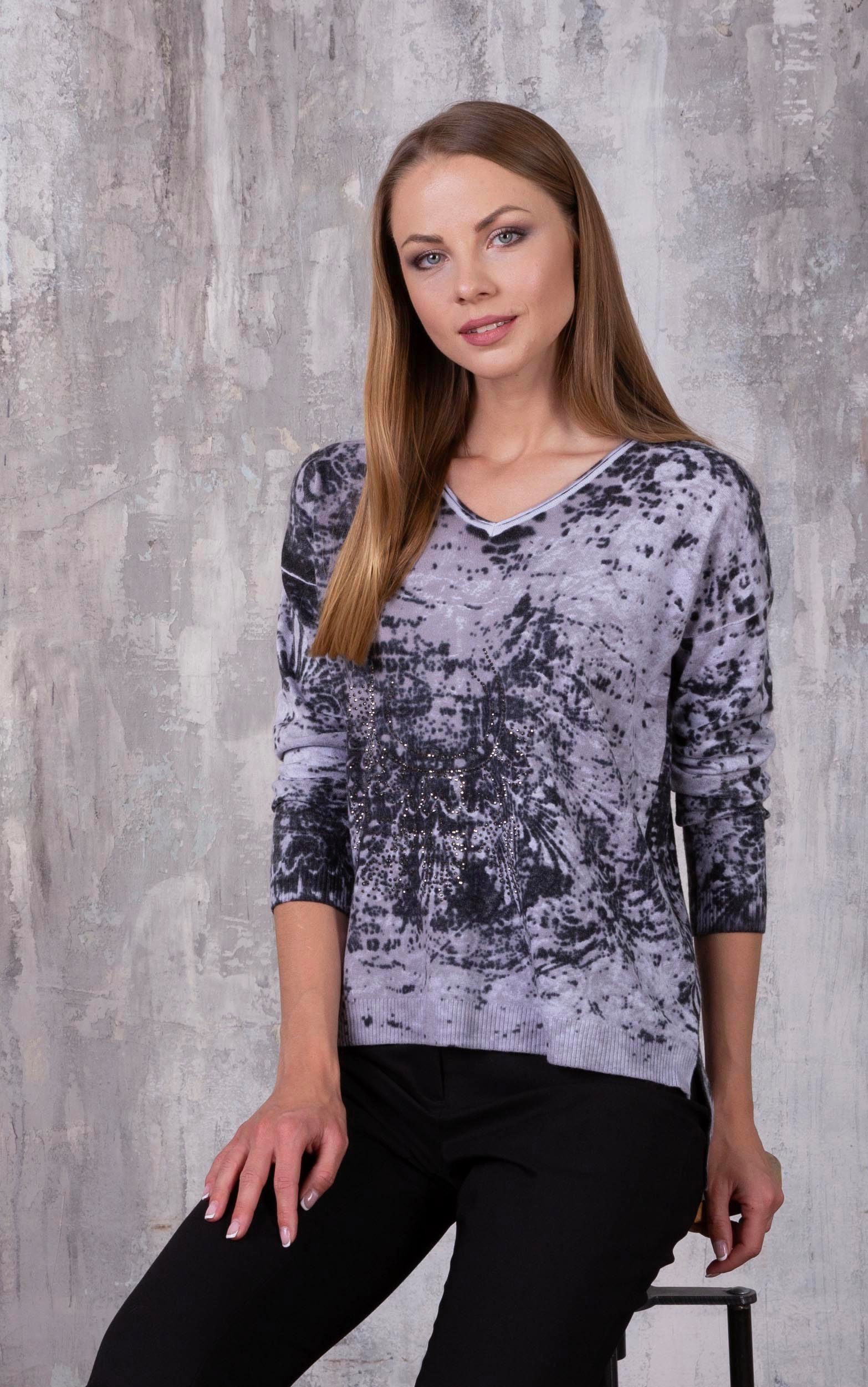Strickpullover mi abstraktem Print und Glitzer