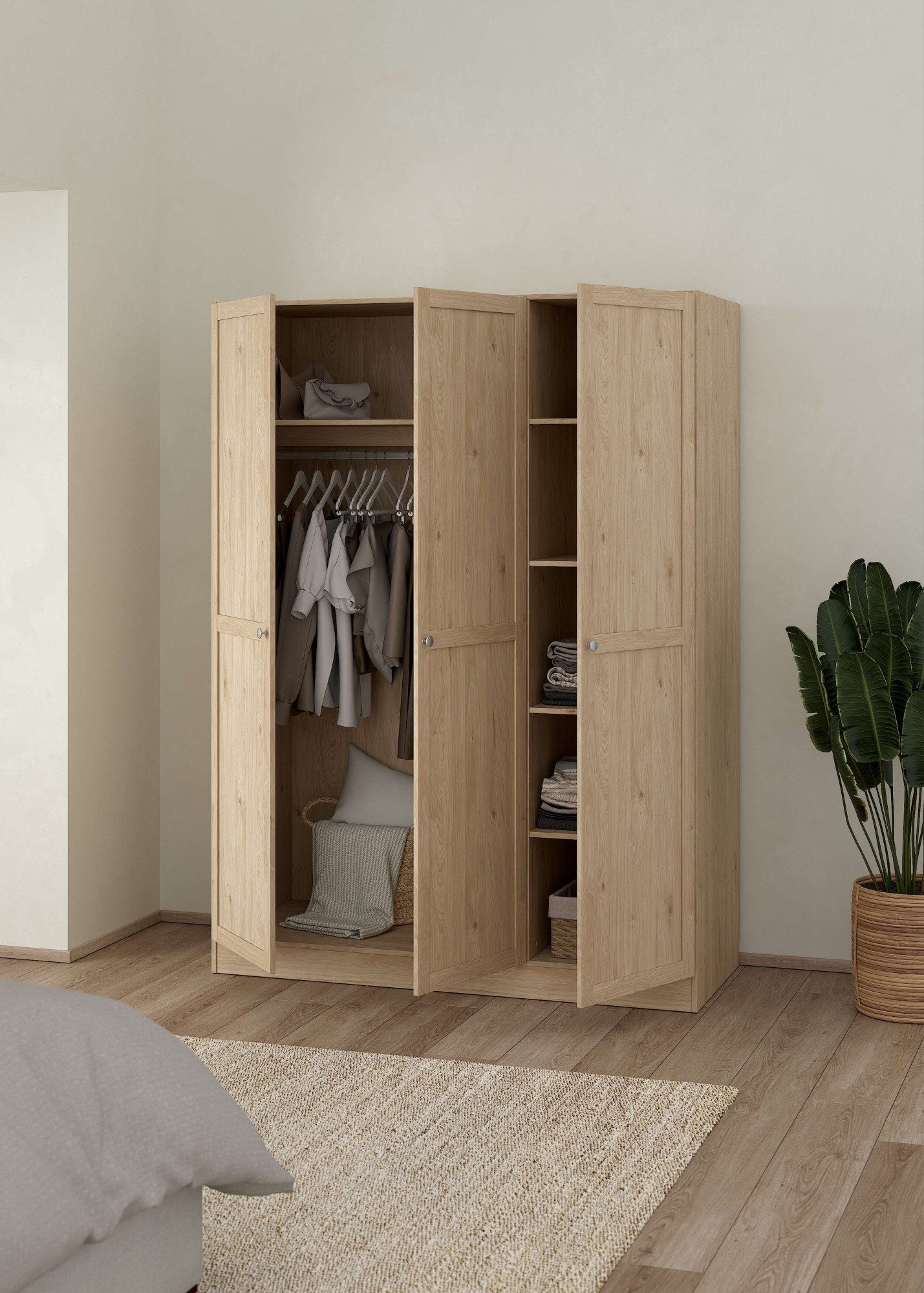 Home affaire Kleiderschrank Billund, skandinavischen Design & viel Stauraum, 2 Breiten 145/195 cm Viel Stauraum mit Böden & Kleiderstange, praktische Aufteilung
