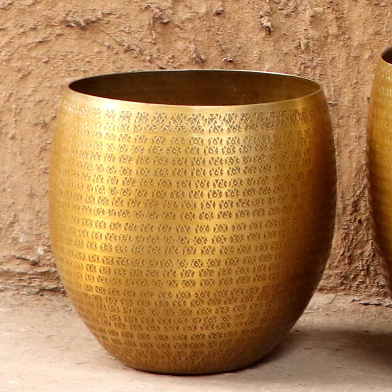 Casa Moro Pflanzkübel Orientalischer Blumentopf Vega Gold Aluminium Pflanzgefäß gehämmert (Metall Pflanztopf Übertopf - Pflanzentopf), Kunsthandwerk mit Hammerschlag verziert