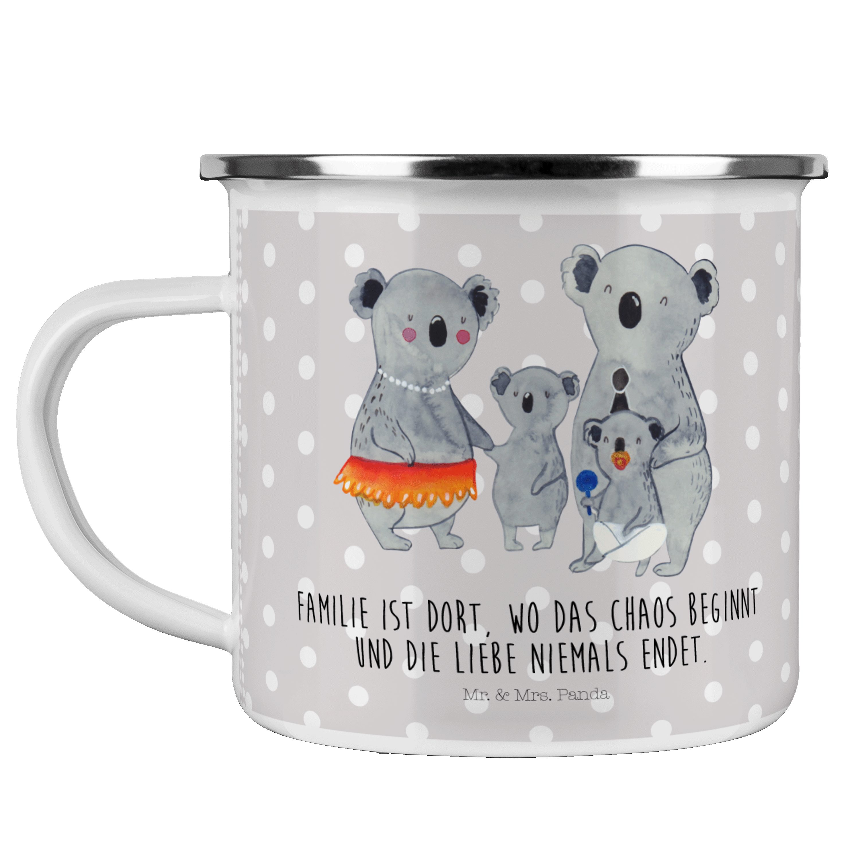 Mr. & Mrs. Panda Becher Koala Familie - Grau Pastell - Geschenk, Familienleben, Emaille Trink, Emaille