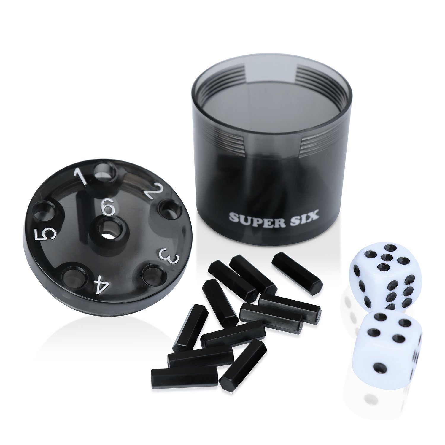 BestSaller Spiel SUPER SIX, Würfelspiel, 36 Spielstäbchen & 2 Würfel