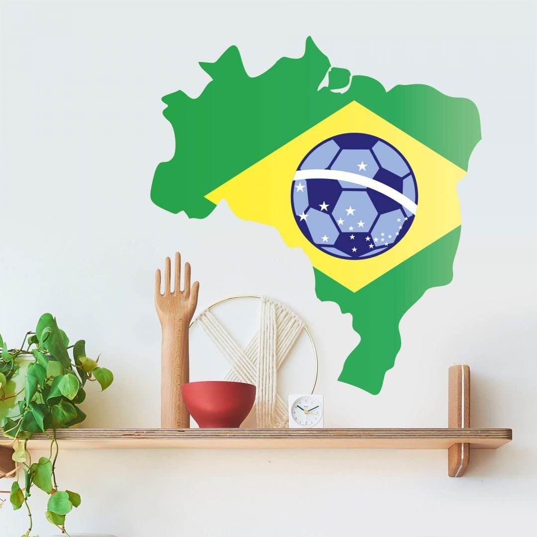K&L Wall Art Wandtattoo Brasilien Landkarte WM 2014 Fußball Klebebilder Wohnzimmer modern, Wandbild selbstklebend, entfernbar