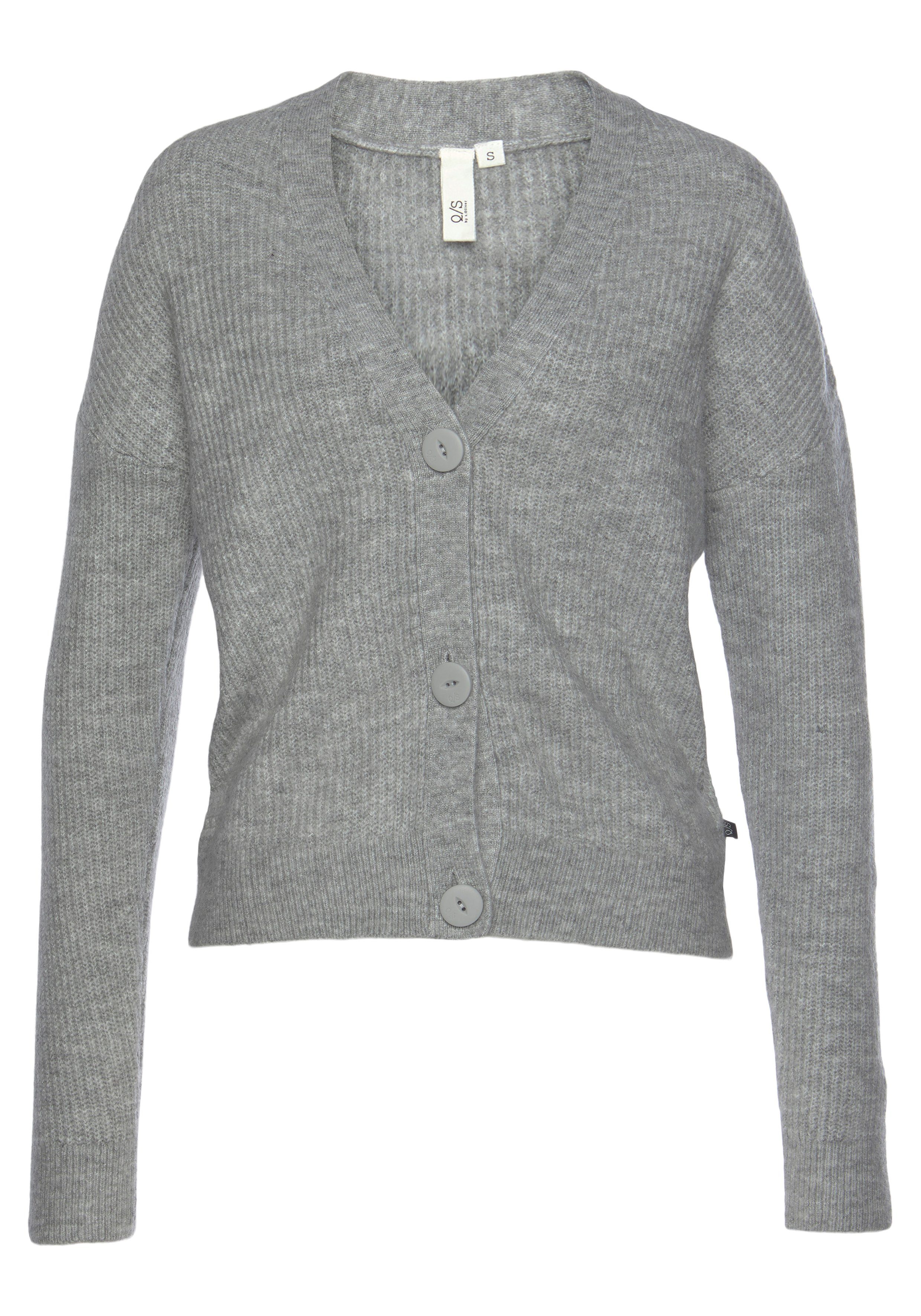 QS Cardigan mit strukturierter Optik grau-meliert | Cardigans