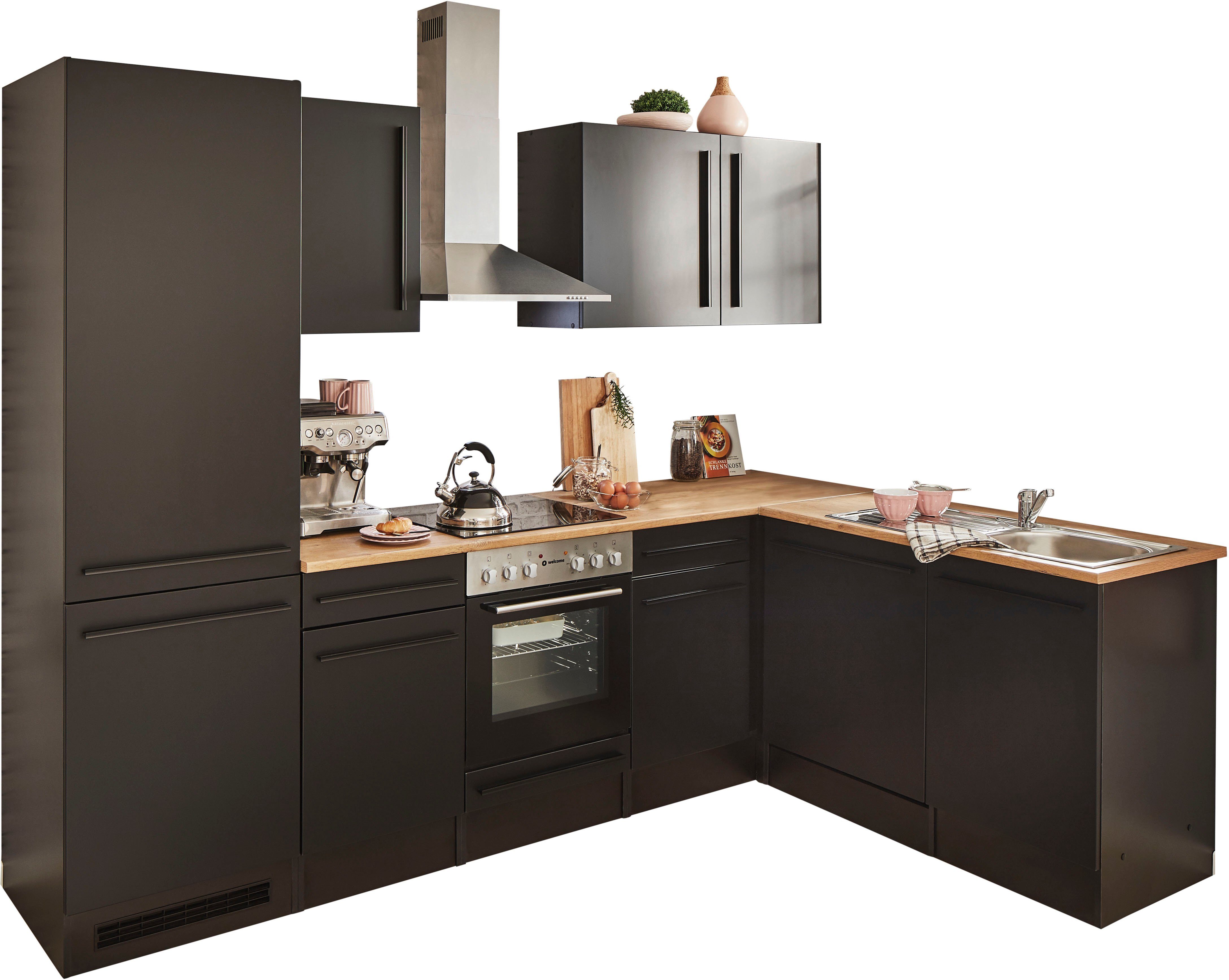 BASIC by Stellbreite cm, | wahlweise mit eiche 280x175 Balculina schwarz E-Geräten schwarz/schwarz-lanzelot matt Jazz, Winkelküche