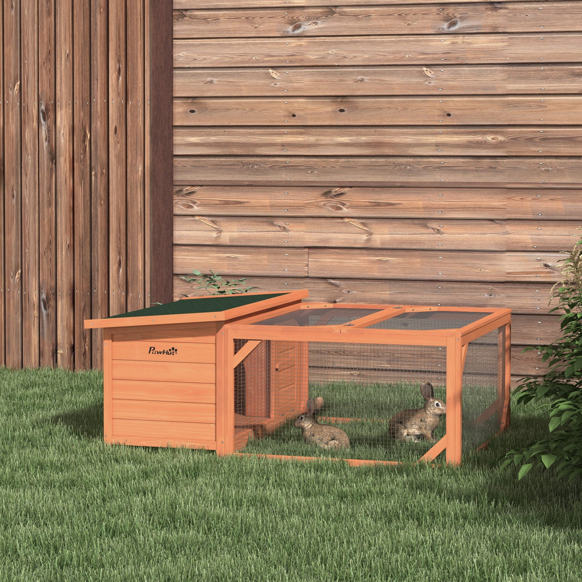 PawHut Kleintierstall Zwergkaninchenstall Kleintierkäfig wetterbeständig Tannenholz, für Garten, Orange