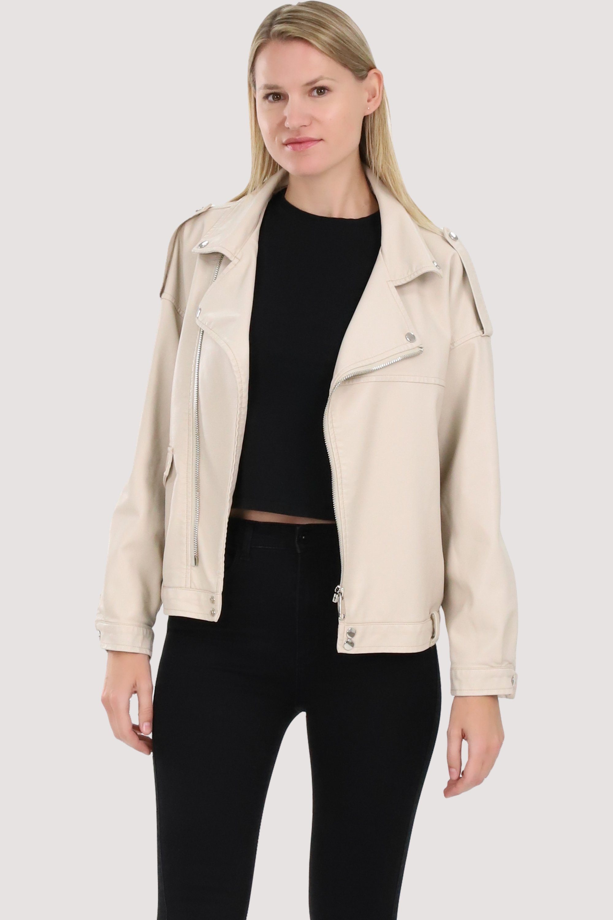 Oberbekleidung Beige Lederimitat Jacke Beige Leder Blazer Für