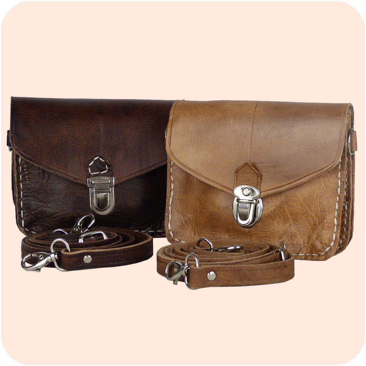 aus - tragbar Handtasche Hellbraun SIMANDRA Leder Handtasche & Schultertasche Tanger Gürteltasche 12x16cm als Echtleder