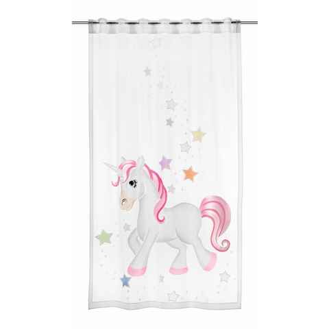 Gardine Fertigschal Einhorn Sterne, BxH 140x245cm, transparent, Clever-Kauf-24