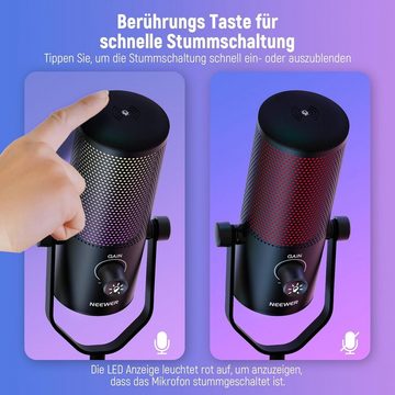 Neewer Streaming-Mikrofon, USB Gaming Mikrofon mit RGB Lichteffekt, Plug & Play EIN klick Stumm