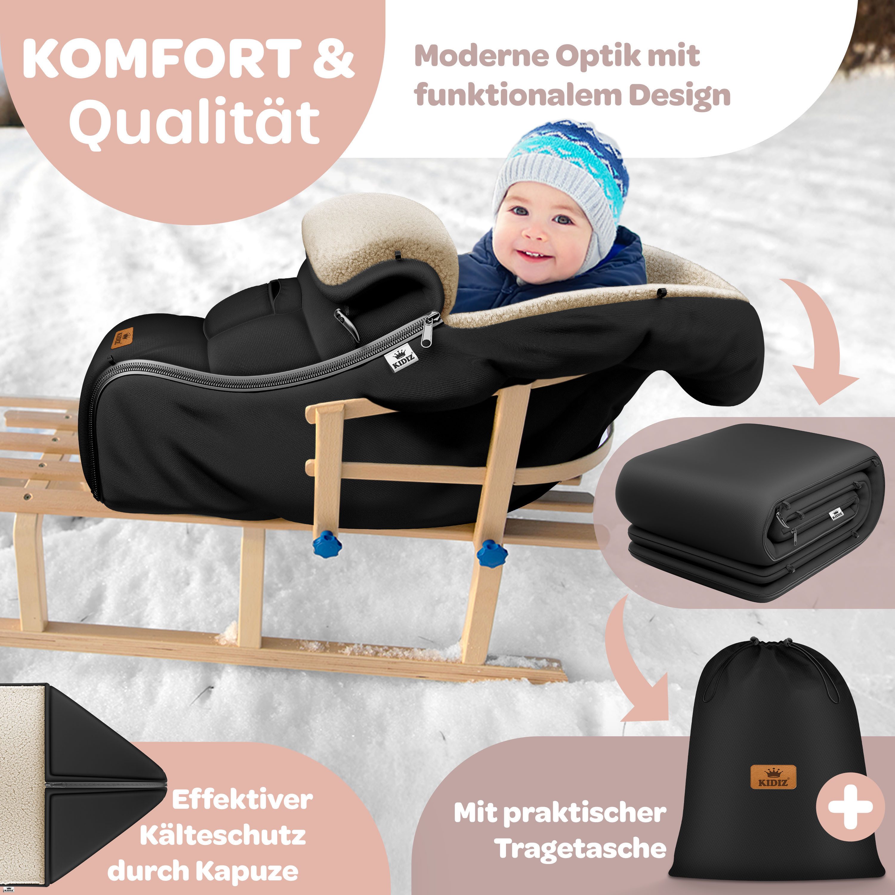 KIDIZ Fußsack Winterfußsack gefüttert, mit weichem Fleece gefüttert, für Kinderwagen, Autositz & Buggys – Bild 4 von 5