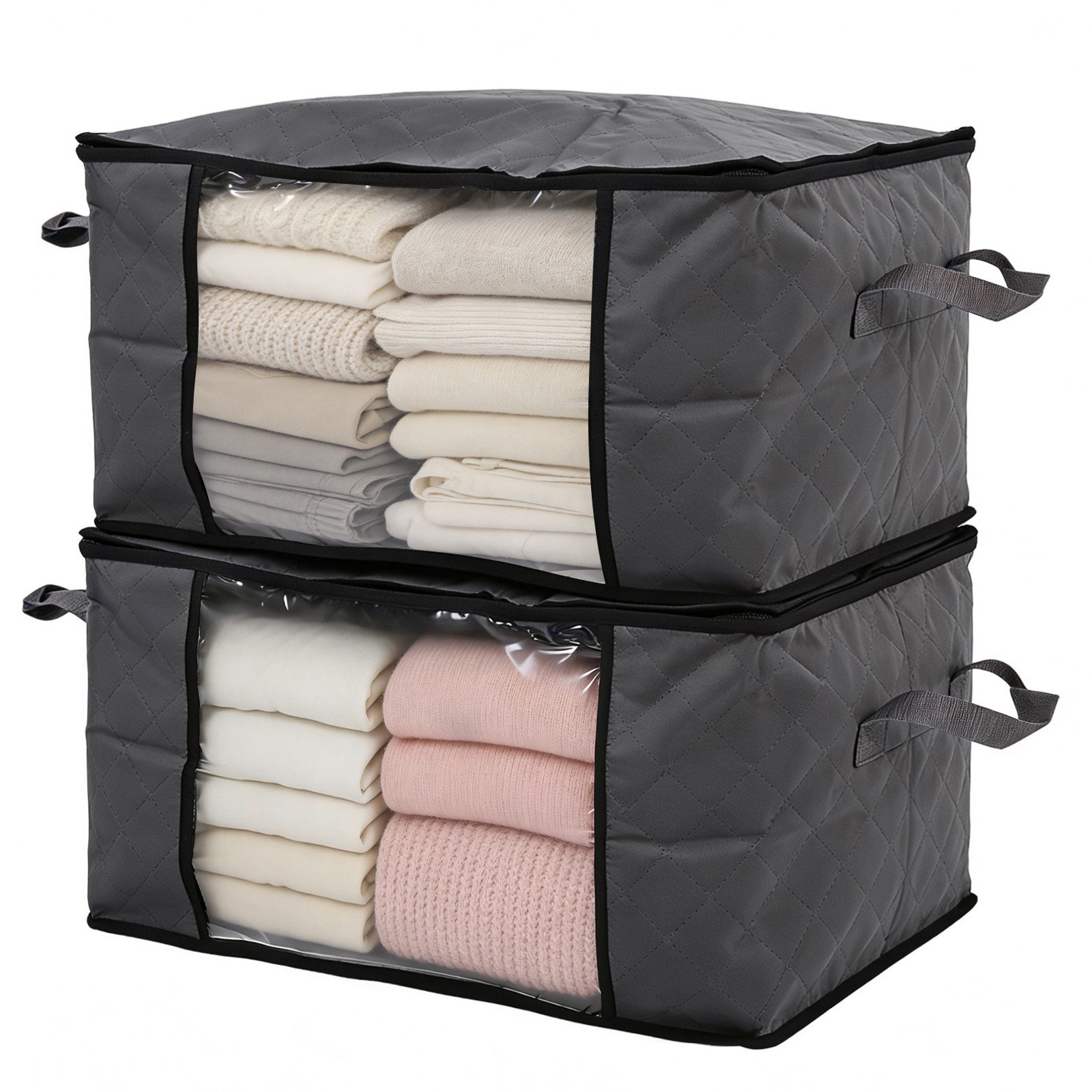 Sekey Aufbewahrungstasche Faltbar Aufbewahrungsbox mit Deckel Aufbewahrungstasche für bettdecken (2-tlg), Kleiderschrank Organizer mit Reißverschluss Griffe Kleidung Bettwäsche