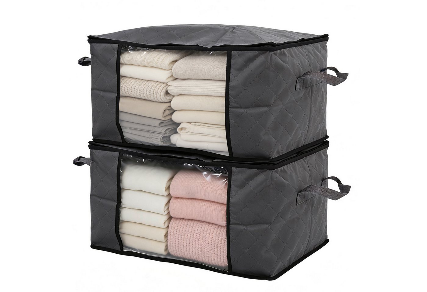 Sekey Aufbewahrungstasche Faltbar Aufbewahrungsbox mit Deckel Aufbewahrungstasche für bettdecken (2-tlg), Kleiderschrank Organizer mit Reißverschluss Griffe Kleidung Bettwäsche