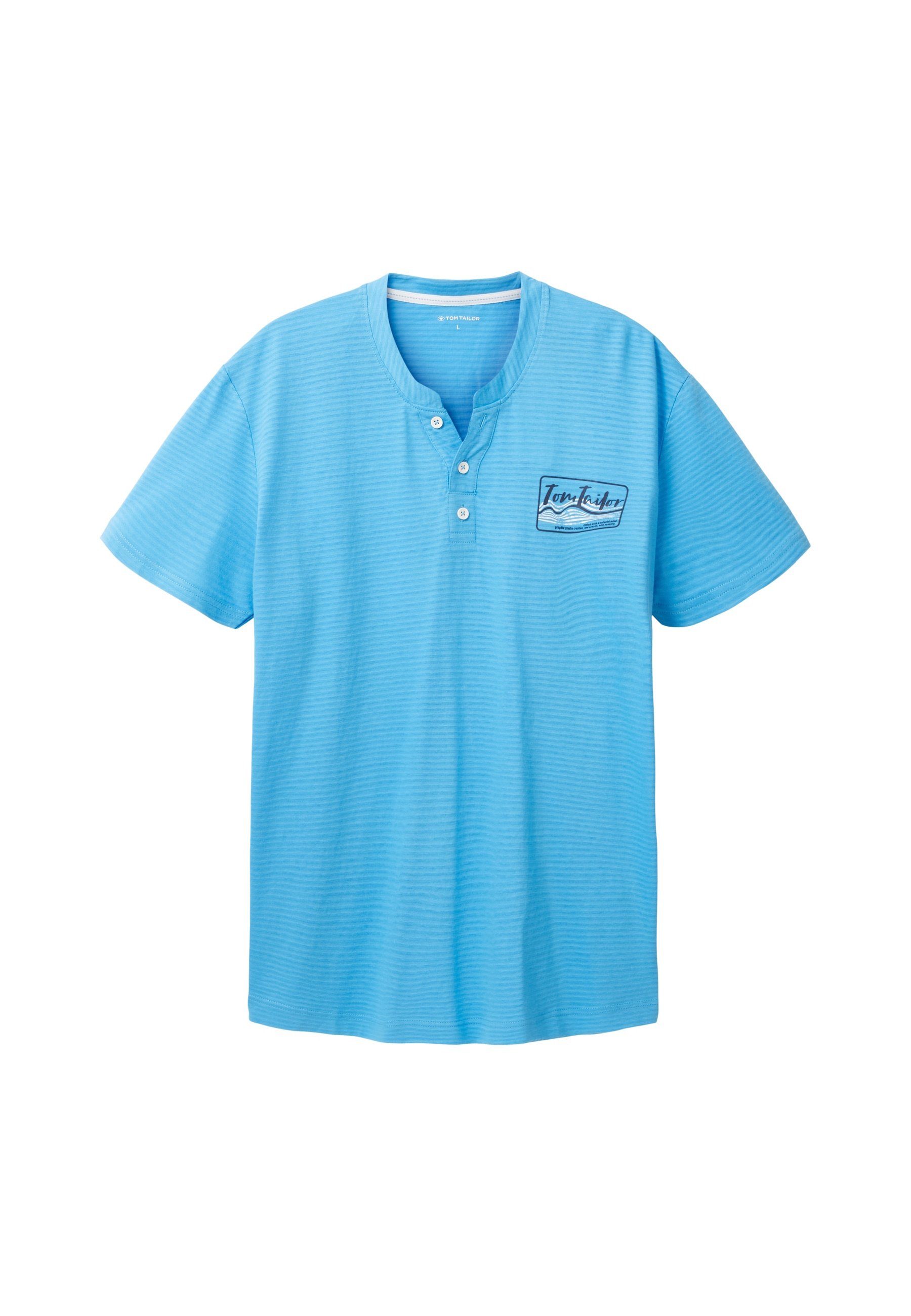 TOM TAILOR Henleyshirt T-Shirt blau (1-tlg) Henley gestreift Kurzarmshirt