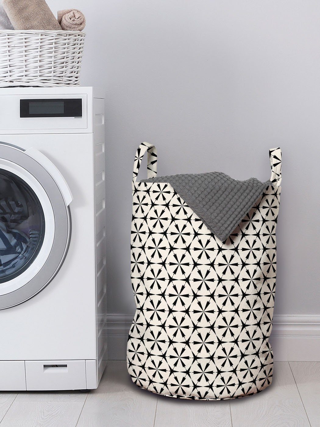 Kordelzugverschluss Continuing Griffen Abstrakt Wäschekorb Wäschesäckchen mit Hexagon Waschsalons, für Abakuhaus Shapes