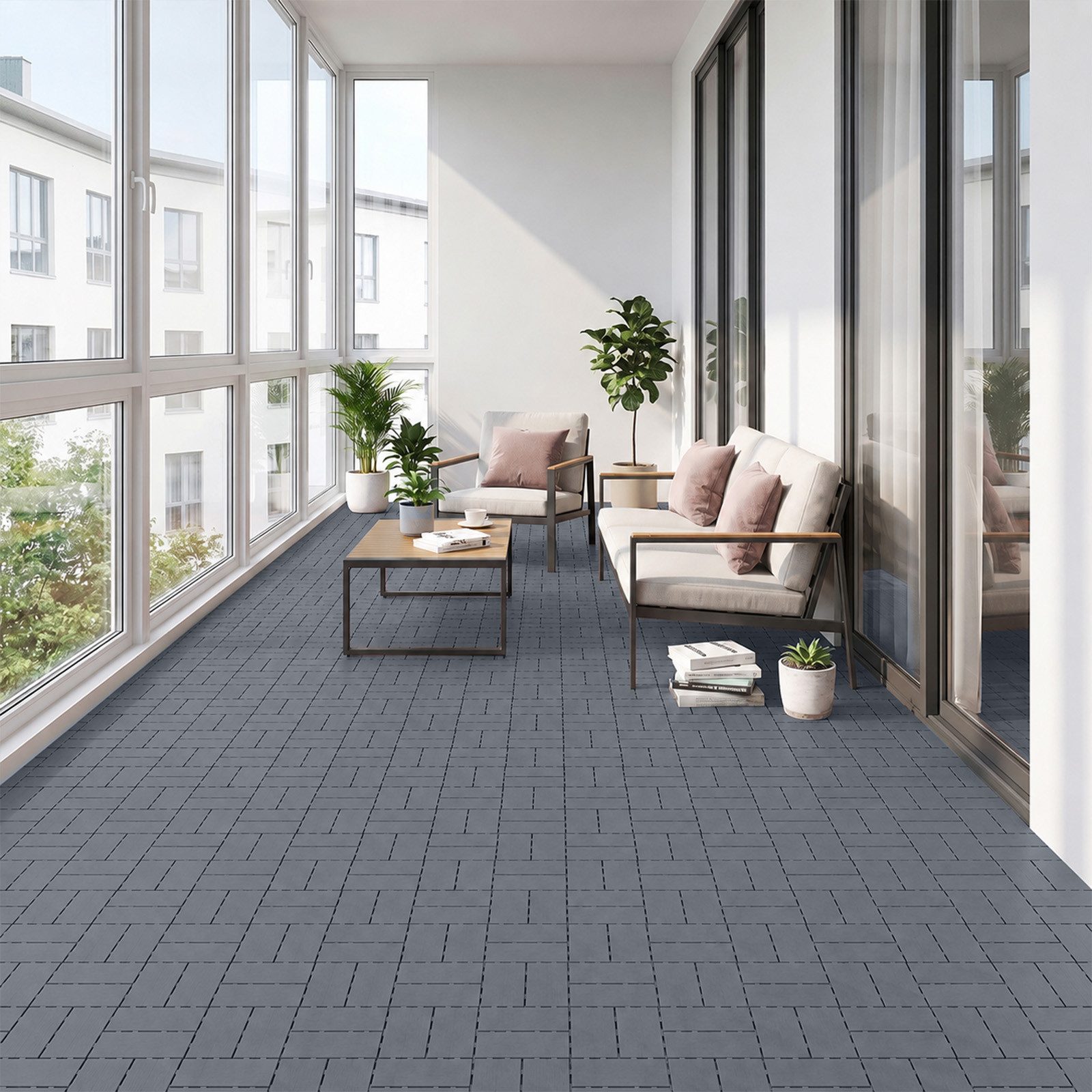 PFCTART Terrassendielen Terrassenfliesen mit Klicksystem, Kunststoff Bodenfliesen, 4,09 m², BxL: je 30.48x30.48 cm, 20 mm Stärke, (Set, 44-St., 30,48×30,48 cm, für Balkon, Terrasse, Garten & Innenbereich), Einfache Installation, wetterfest & pflegeleicht, Rutschfest