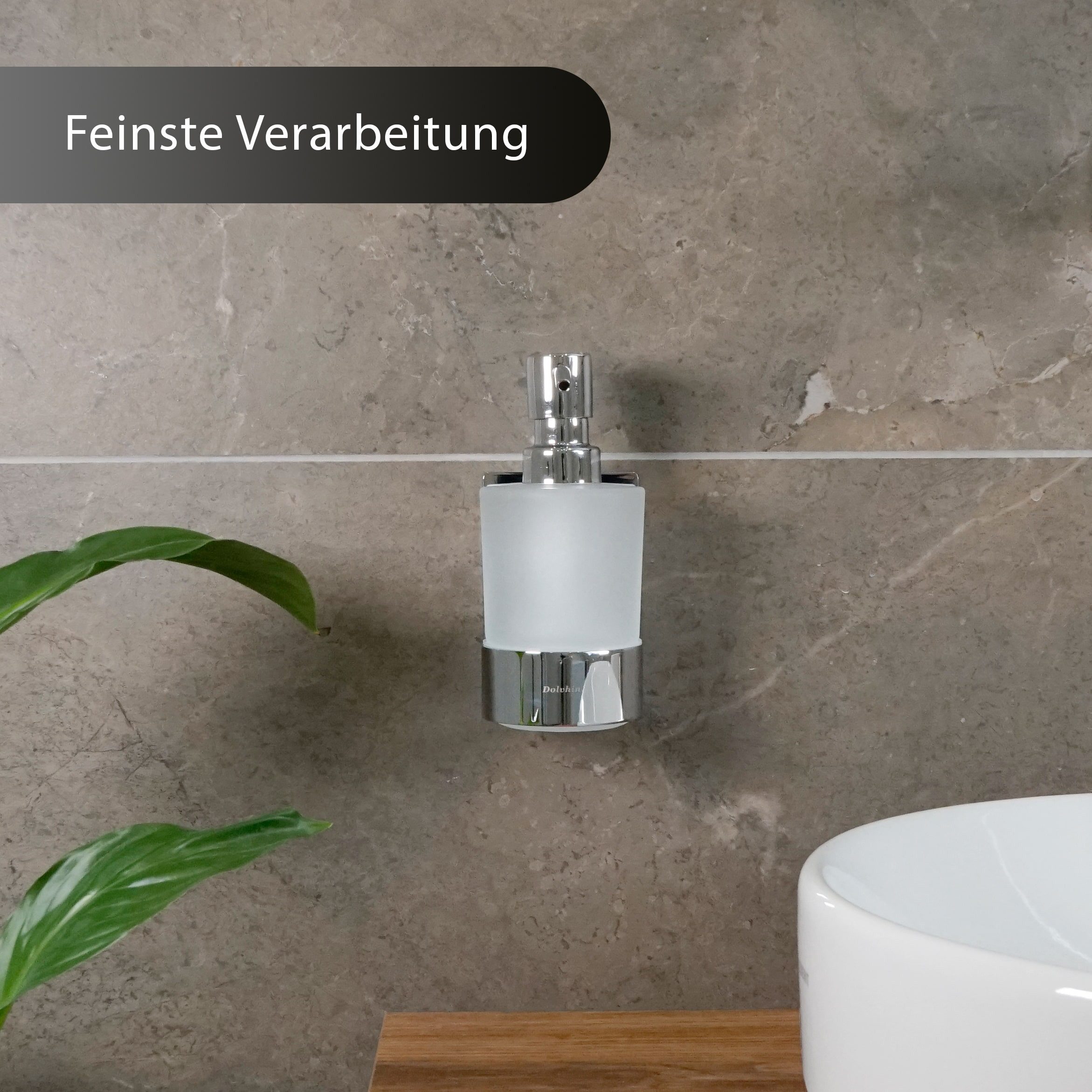Dolvhin Seifenspender Wandmontage ohne Bohren, Glas Handseifenspender, Wandseifenspender, (Flüssigseifenspender, inkl. extra starkem 3M Klebestreifen), 250ml Mi – Bild 3 von 5