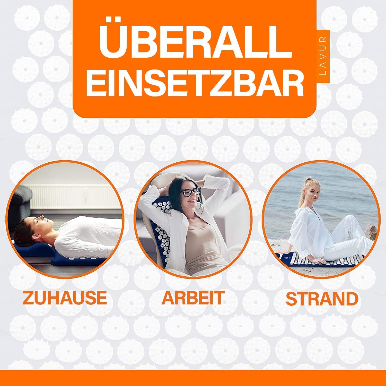 LAVUR Yogamatte Akupressurmatte Set blau 74x44x2 cm Matte Kissen & Tasche, Entspannung für Rücken & Nacken: Akupressur gegen Stress & Verspannung – Bild 2 von 5