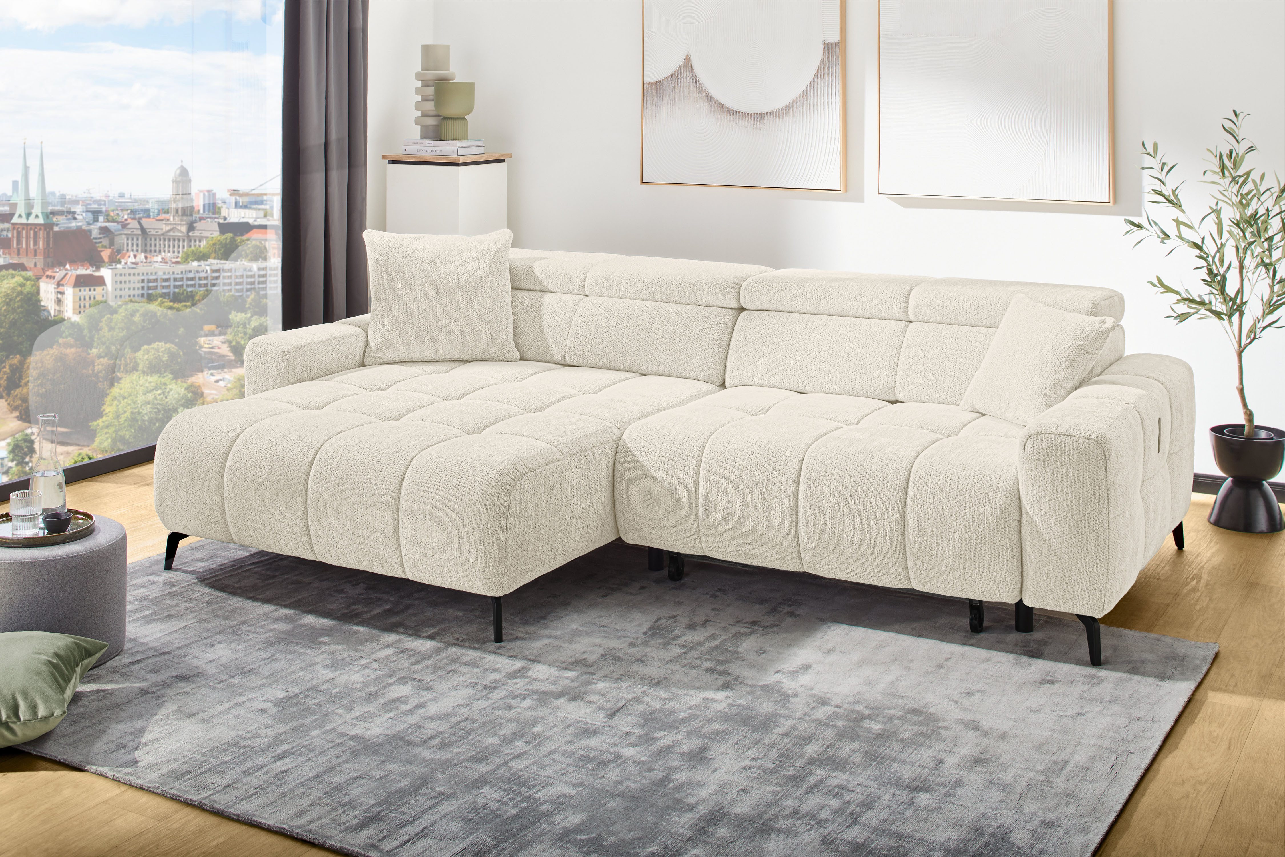 Jockenhöfer Gruppe Ecksofa Racer, L-Form, B: 290cm, mit 60 cm elektrischer Sitztiefenverstellung, 140kg Belastbarkeit je Sitz, verstellbaren Kopfstützen, USB-Ports