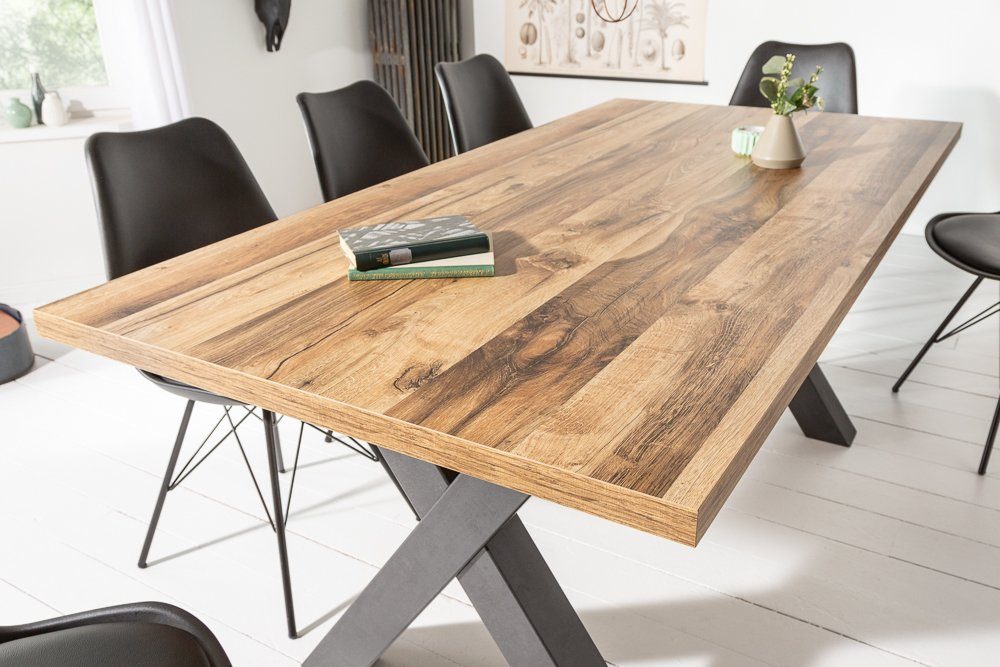 riess-ambiente MONTREAL dining table 160cm natural/black (single item, 1 pc), oak wood design · X-frame · seats up to 6 people · industrial