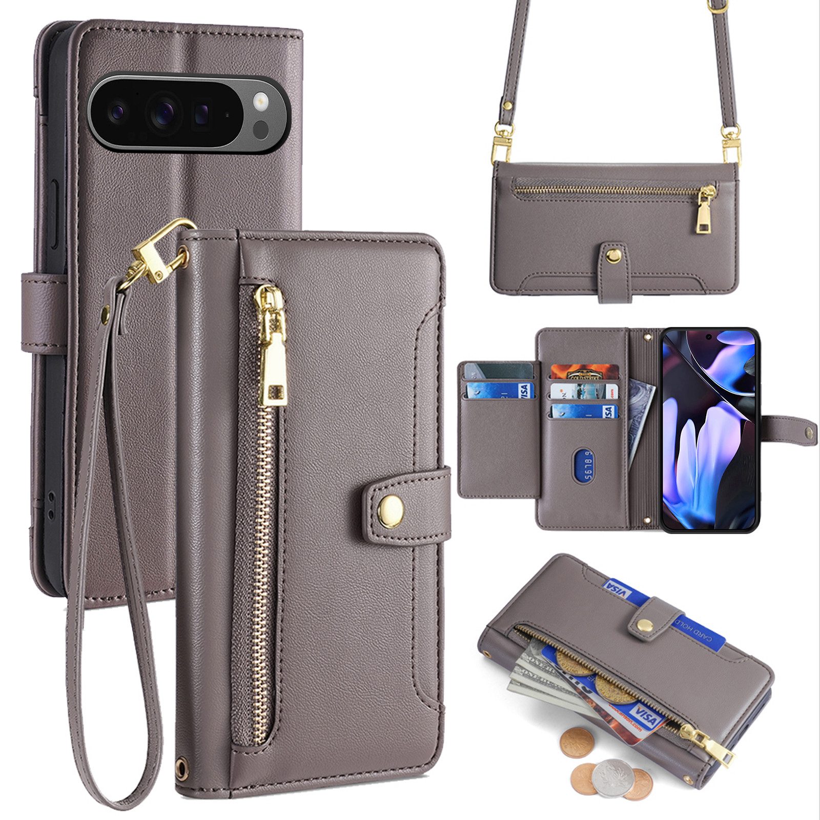 betterfon Handykette für Google mit Band Kartenfächer PU Leder Umhängetasche, Hände frei – mit Silikonhülle & Schnur für flexiblen Alltag