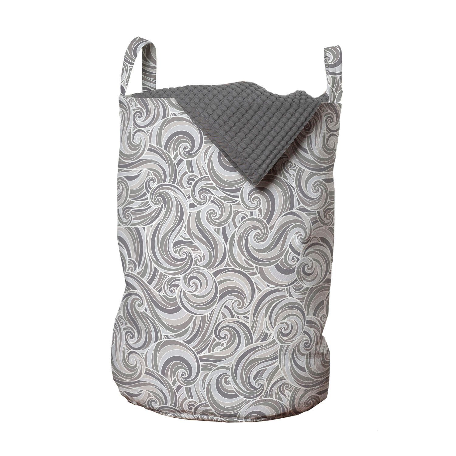 Abakuhaus Wäschesäckchen Wäschekorb mit Griffen Kordelzugverschluss für Waschsalons, Grau Abstrakte Curly Wellen Ornament
