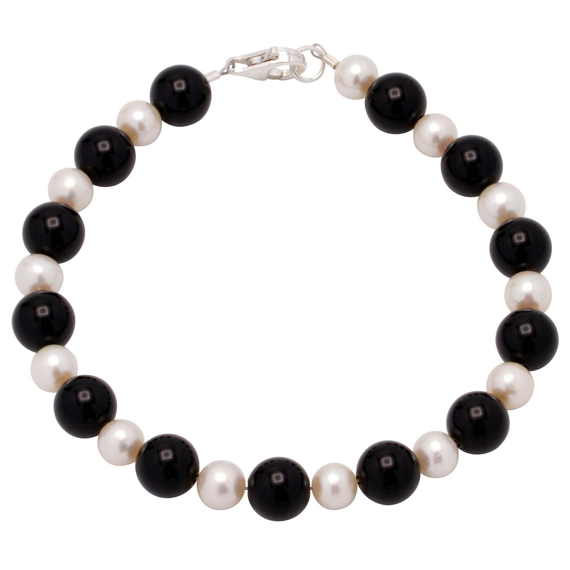 Silberarmband Armband aus Onyx & Perlen