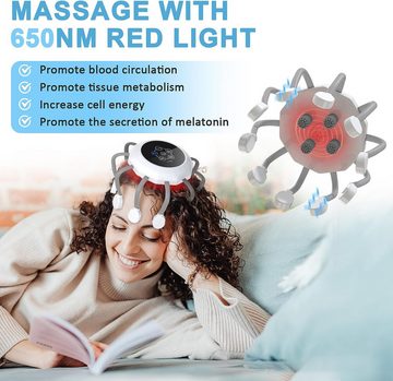 Novzep Massagegerät Kopfmassage Elektrische mit Rotes Licht,10 Kontakte Vibration 5 Modi