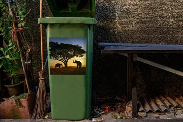 MuchoWow Wandsticker Elefant - Sonne - Afrika (1 St), Mülleimer-aufkleber, Mülltonne, Sticker, Container, Abfalbehälter
