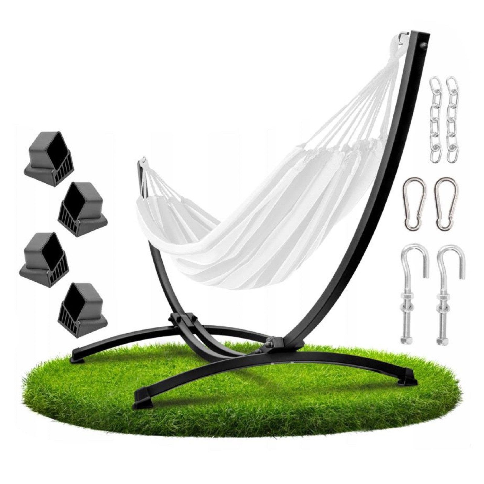 QLS Hängemattengestell für 2 Personen – bis 250 kg, Freistehender Hammock-Ständer für draußen aus Stahl, pulverbeschichtet