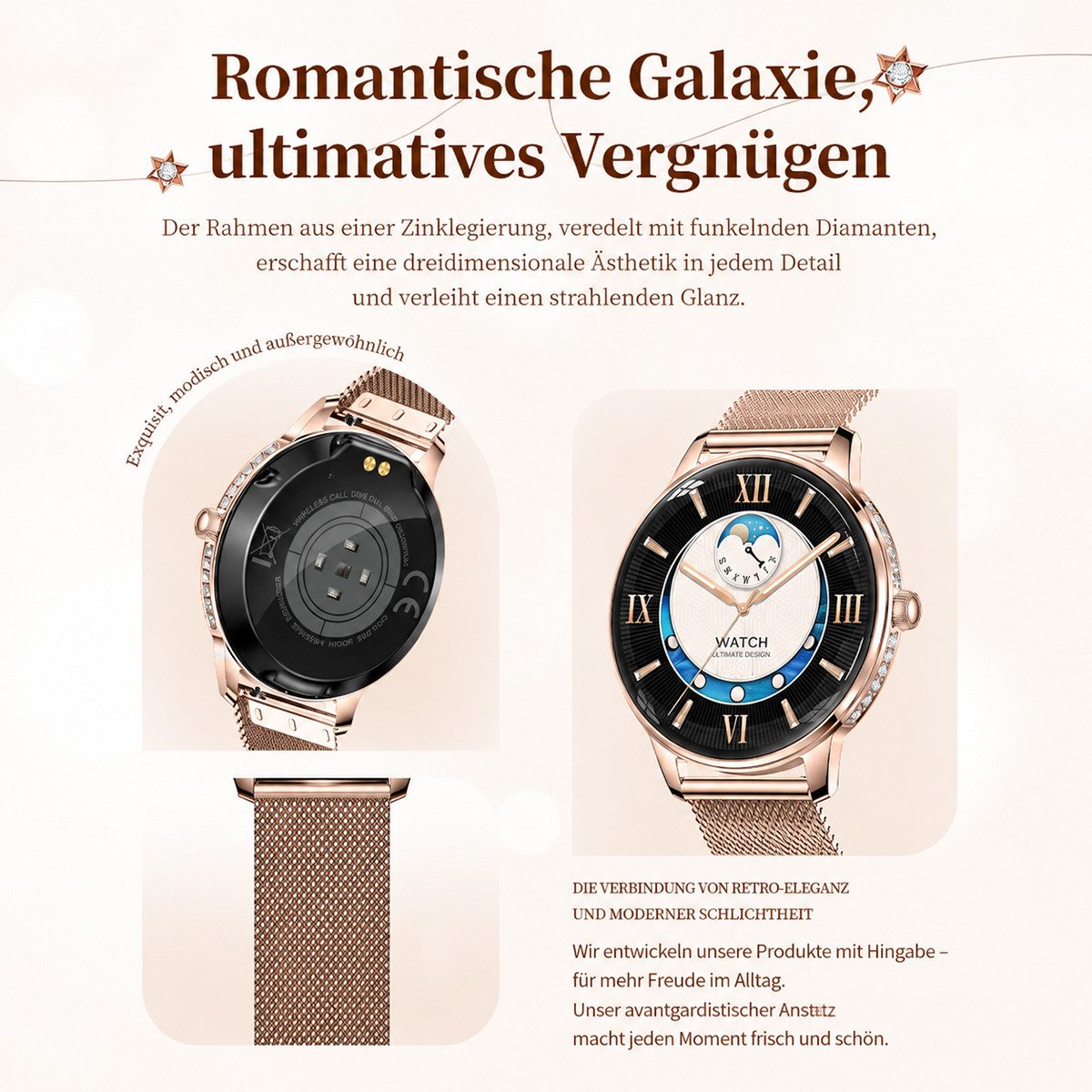 Vashoy Smartwatches für Damen und Herren mit Bluetooth Anrufe & AMOLED Smartwatch (38mm cm/1.19 Zoll, Android4.4/ISO1.0) Spar-Set, 3-tlg., Schritte, Puls, Blutd – Bild 5 von 5