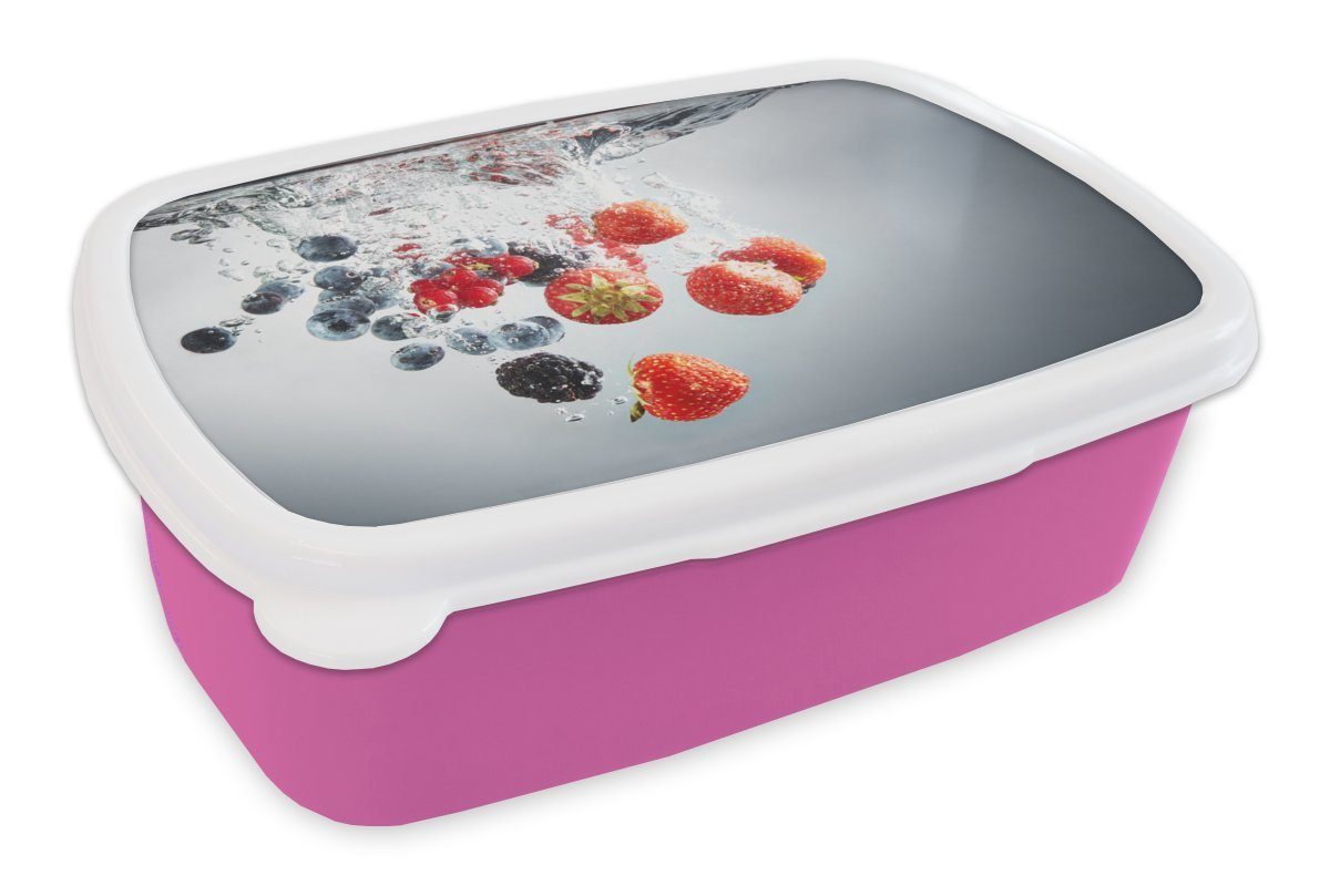 MuchoWow Lunchbox Rot - Obst - Wasser, Kunststoff, (2-tlg), Brotbox für Erwachsene, Brotdose Kinder, Snackbox, Mädchen, Kunststoff rosa