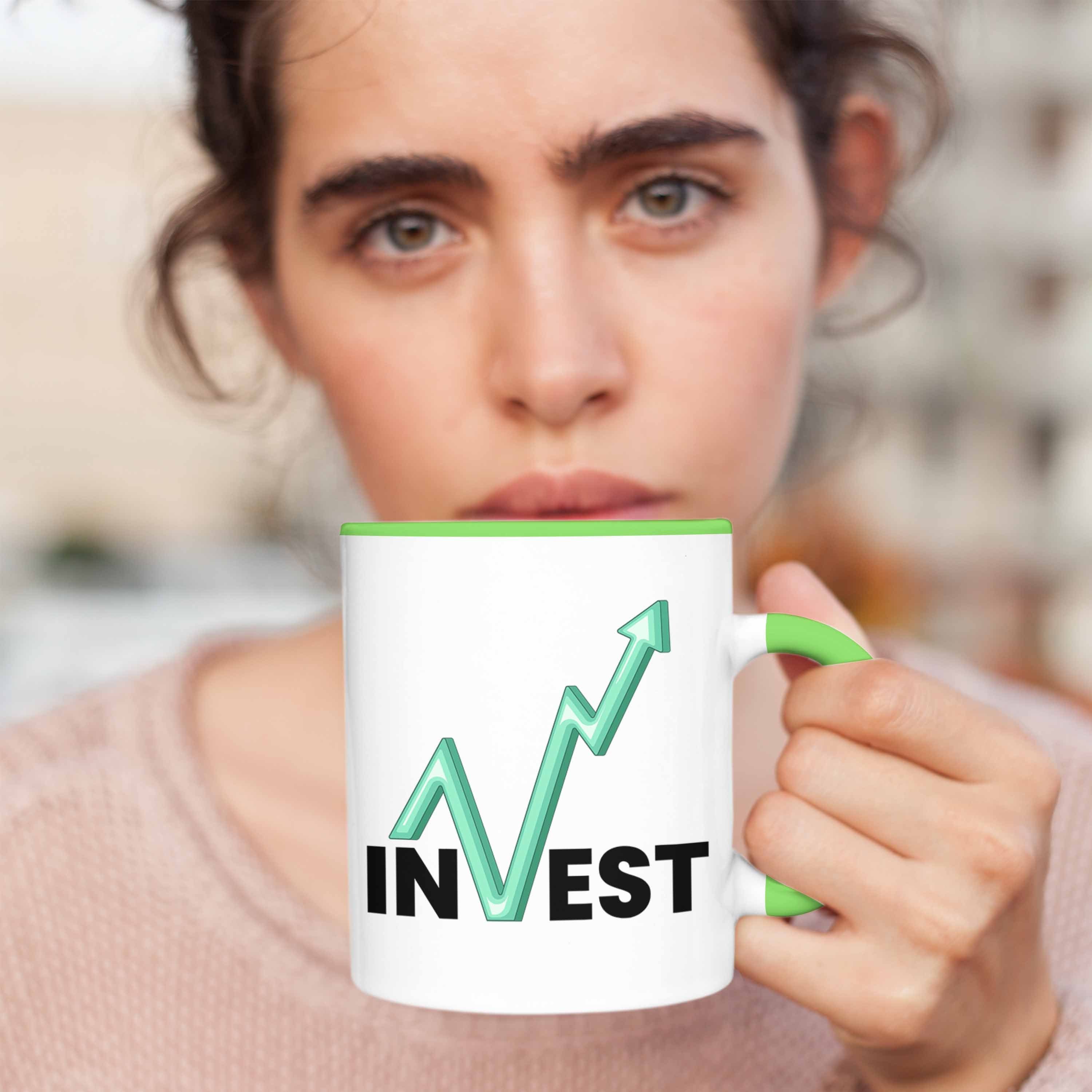 Trendation Tasse "Invest" Tasse Trader Grün und Börsenfans Li für Investment Geschenk Aktien