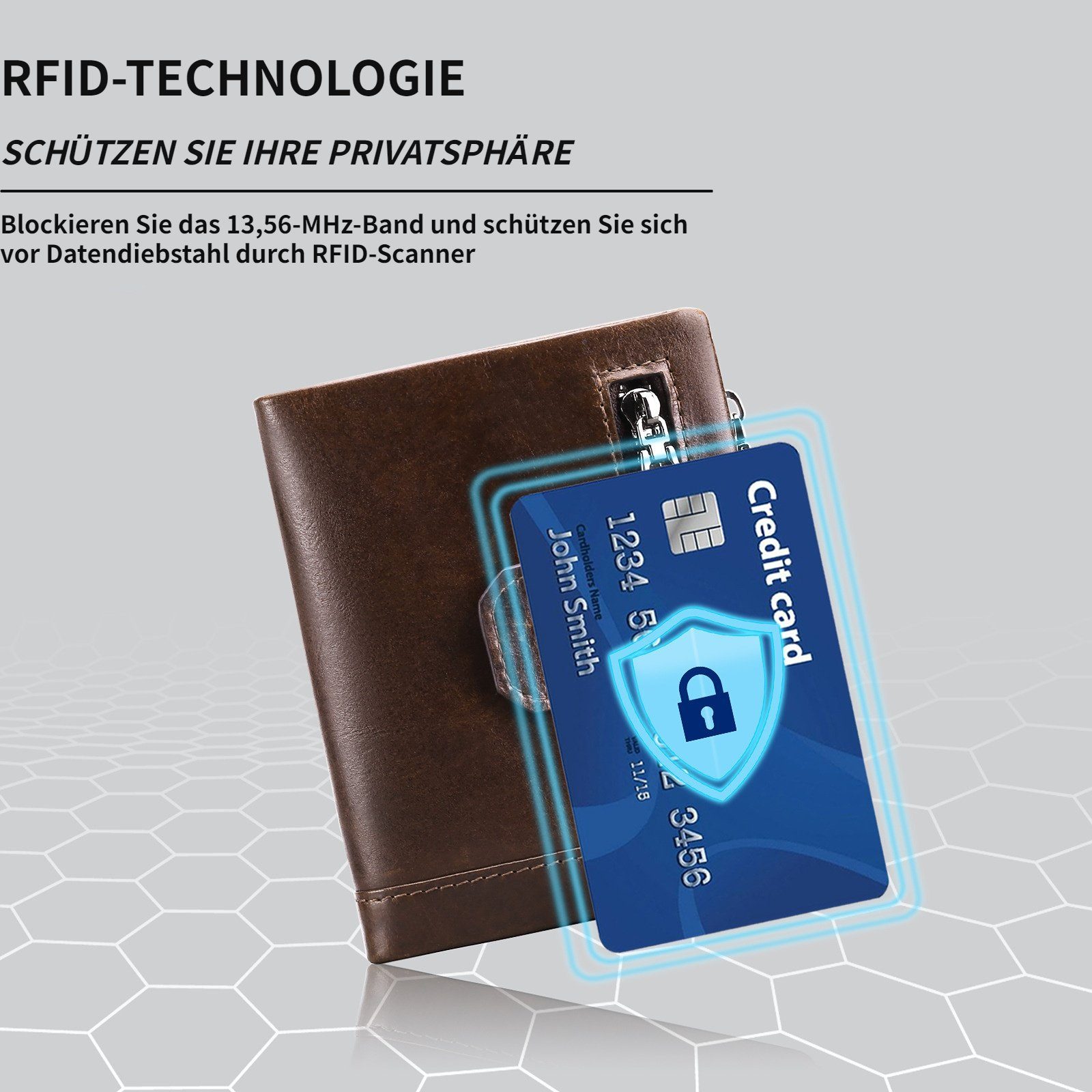 S-ZONE Geldbörse (1-tlg), Faltbar Kartenetui RFID-Schutz, Kaffee mit Herren & Münzfach Geldbeute