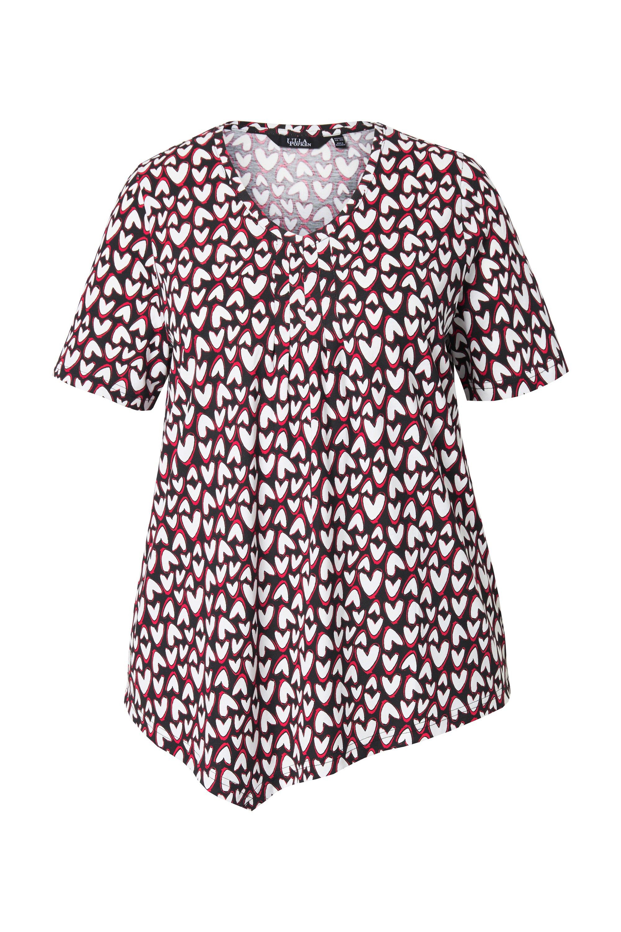 Ulla Popken T-Shirt T-Shirt Herzen Zipfelsaum V-Ausschnitt Halbarm günstig online kaufen