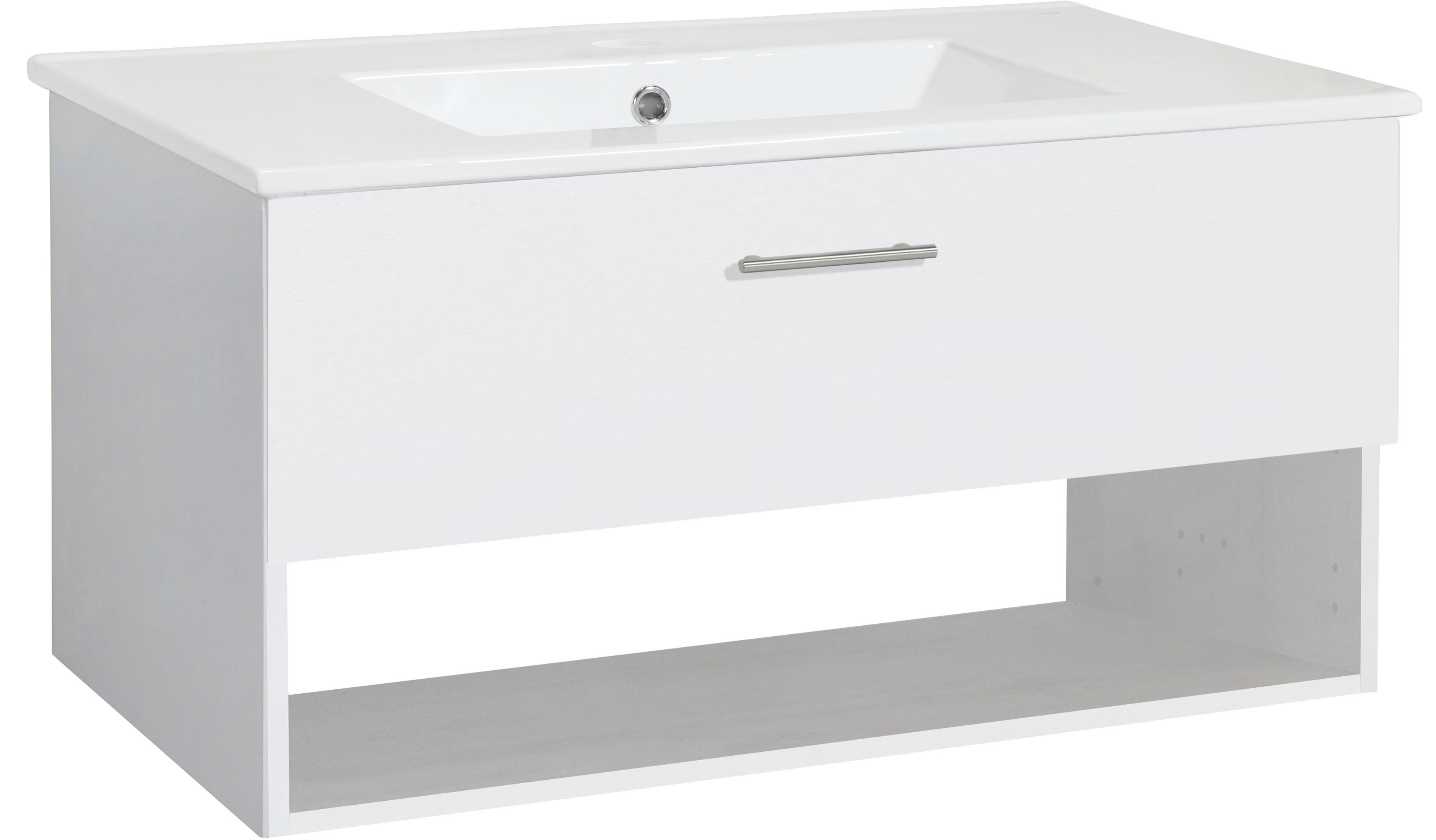 welltime Waschtisch Trento Light mit Keramik-Auflagebecken, 1 Auzug und 1 offenes Fach, Breite. 81cm, Weiß