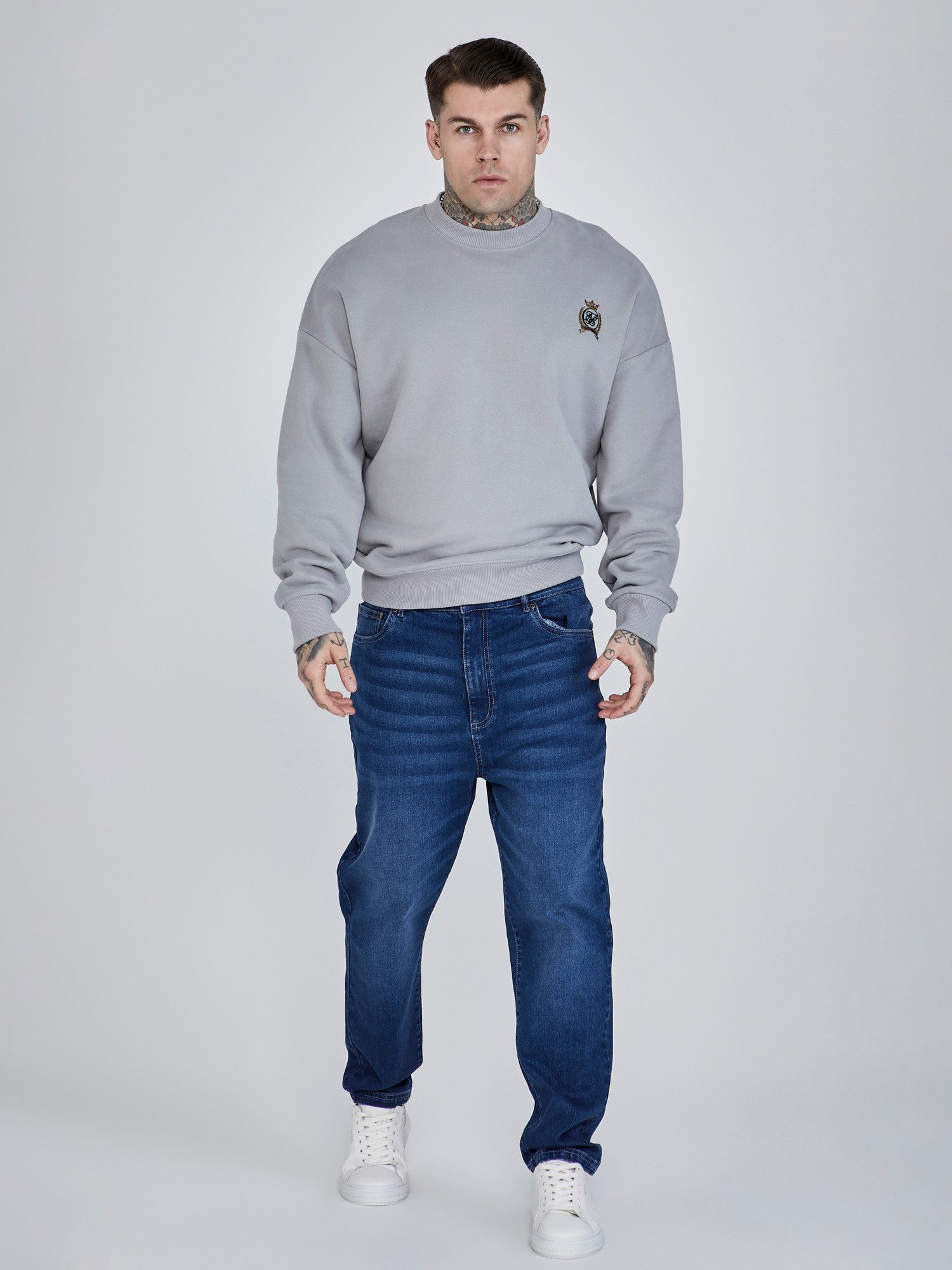 Siksilk Sweatshirt SikSilk Herren Grauer Oversized Pullover günstig online kaufen